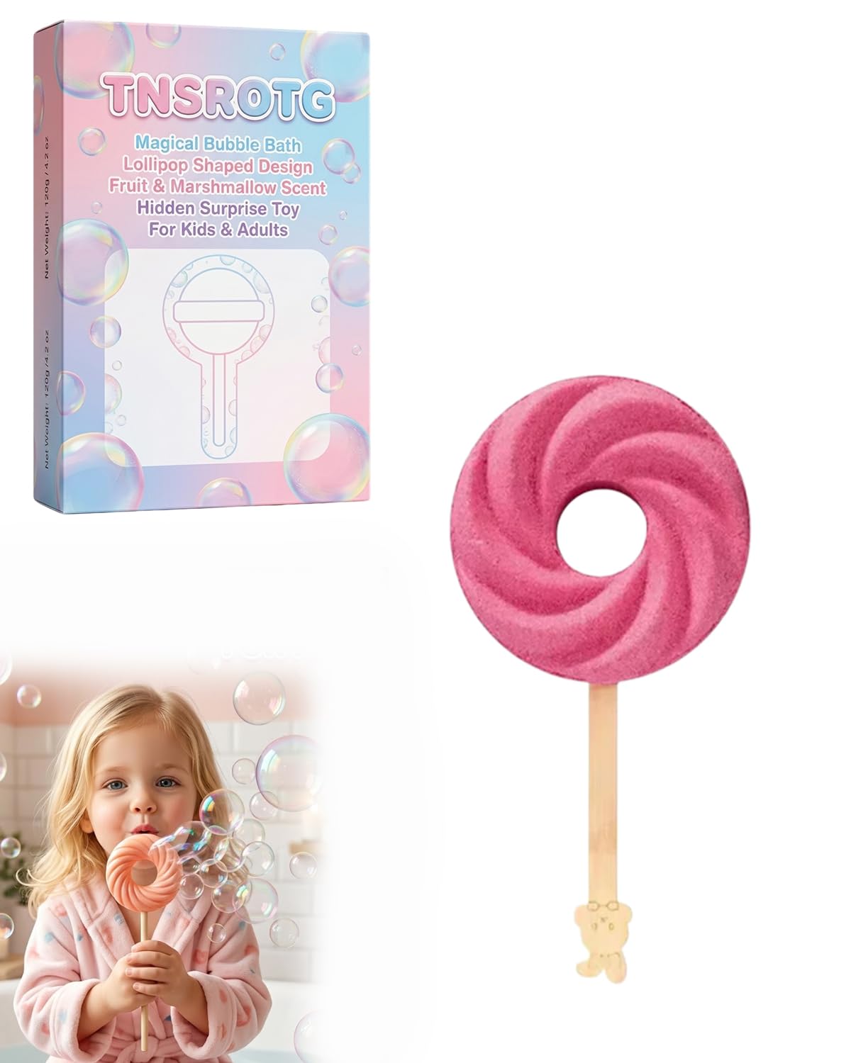 Cute Lollipop Bath Bomb – Colorful Bubble Bath Ball for Fun Baths Time Bubbly Splash Surprise Buddies Foaming Magic Baths Bombs Lollipop Toys Balls Surprise Foam Blow Bubbles Gift Bathroom (2pcs)