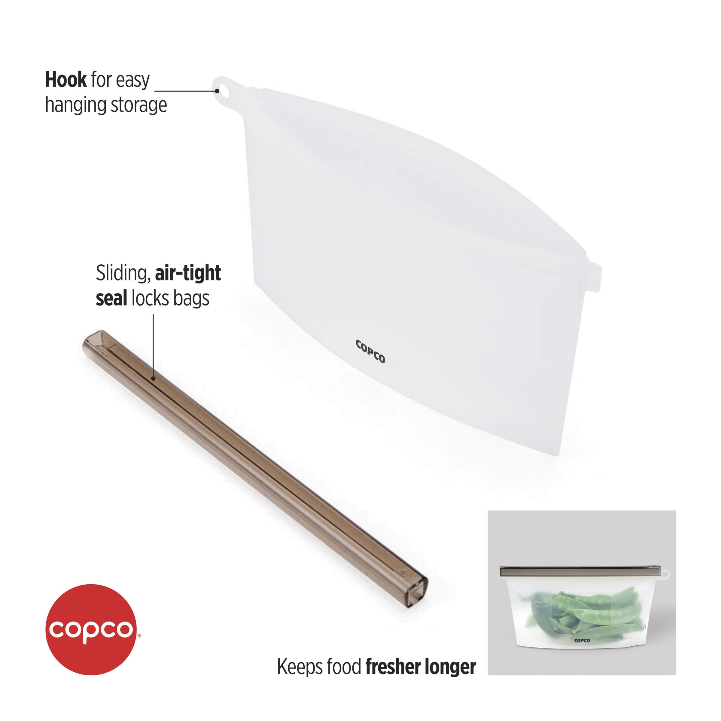 Copco Silicone Food Grade Reusable Storage Bag, Clear (Medium), Reduce Single-Use Plastic, Air-Tight, Leakproof, Dishwasher-Safe, Eco-friendly, 33.8 Ounce, Clear