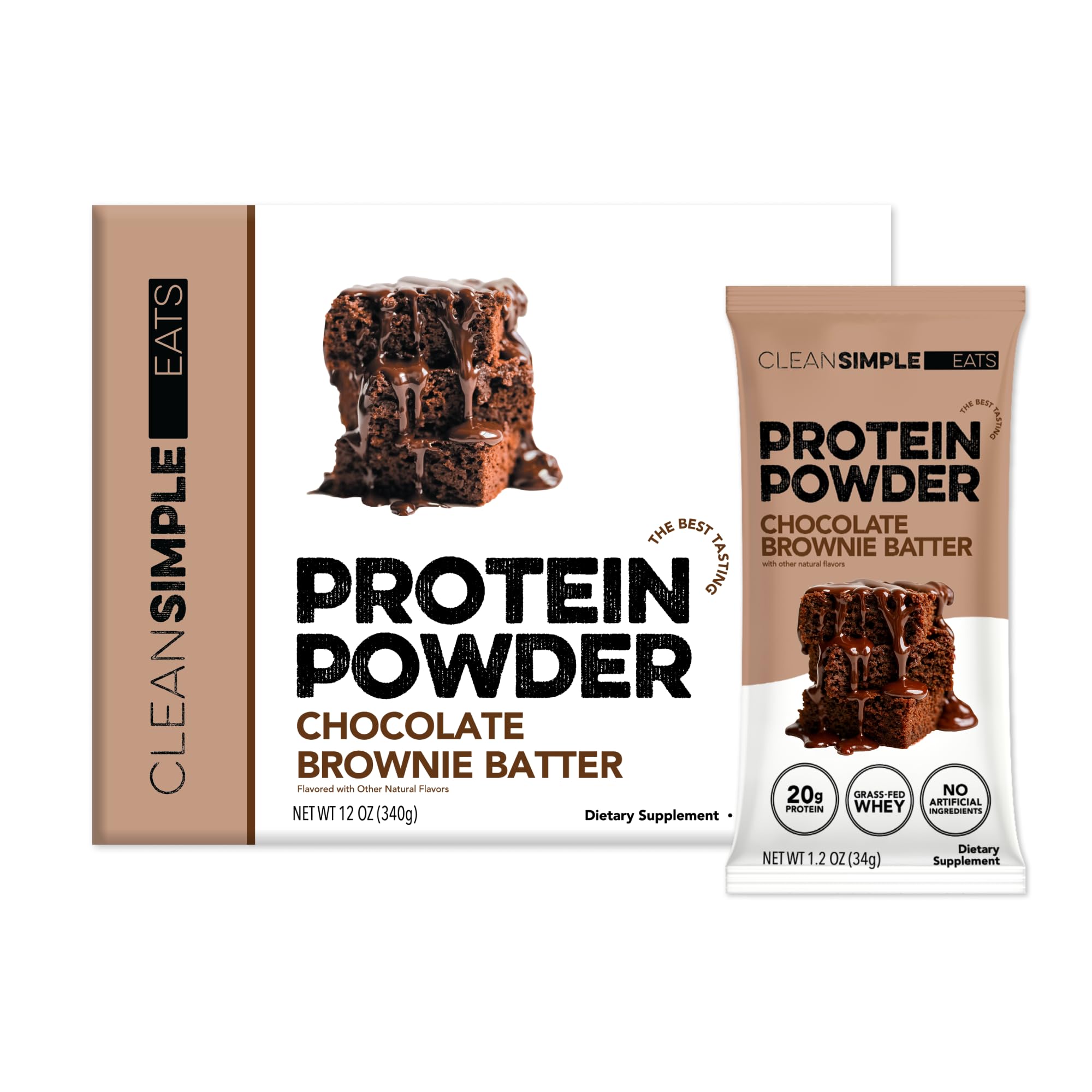 Clean Simple Eats Whey Isolate Protein Powder, Variety Pack, Naturally Sweetened, Zero Added Sugar, 20g 100% GrassFed Protein Powder with Digestive Enzymes, GlutenFree, Non GMO, 10 Single Serve Pack