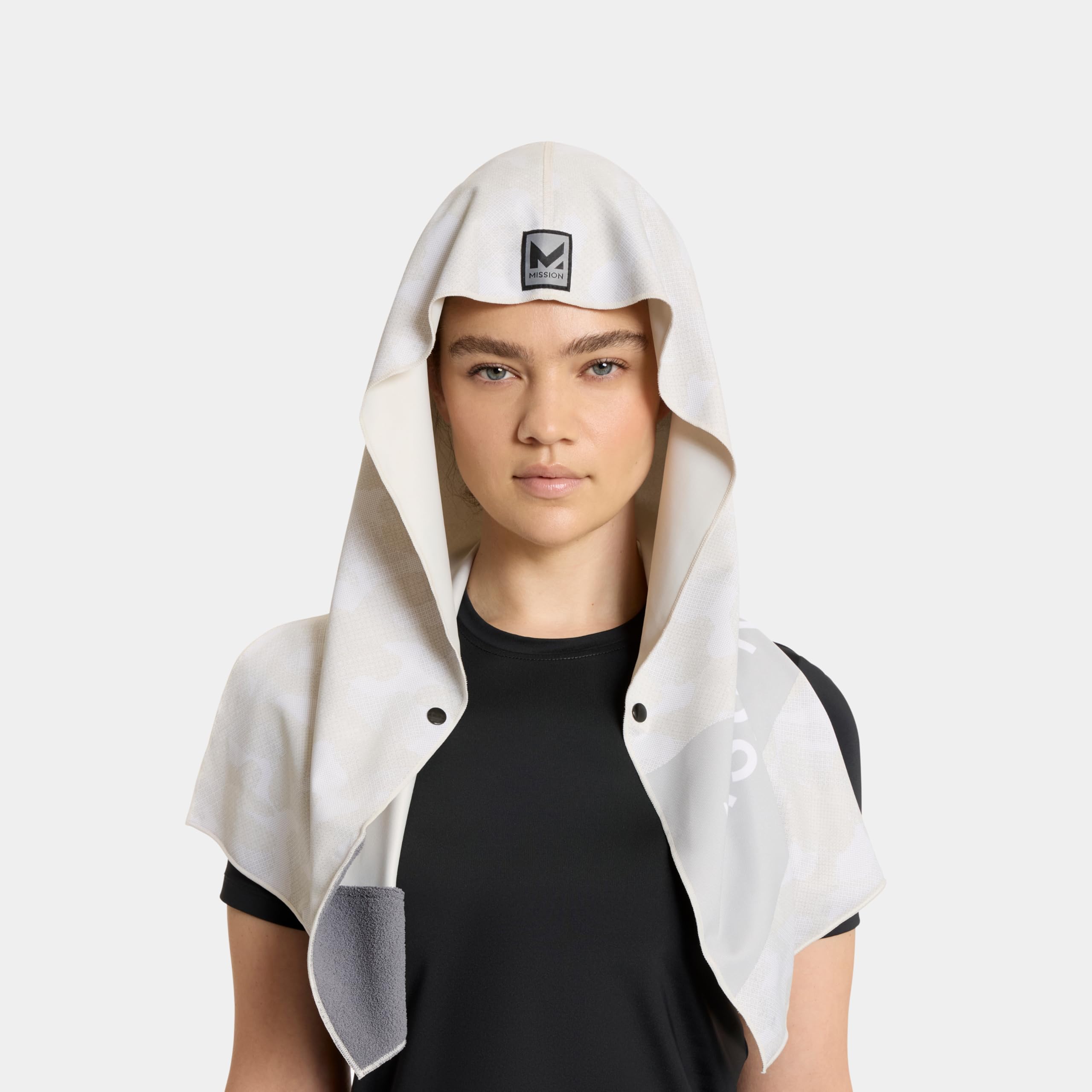 MISSION Max Plus Cooling Hoodie Towel- Hood Towel, Cools Instantly When Wet, UPF 50 Sun Protection, Contours Your Head to Stay in Place, Great for Sports, Fitness, Gym (White Camo)