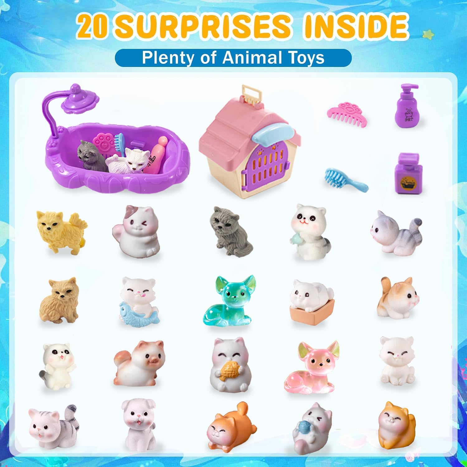 Kids Bath Bombs with Surprise Inside, 20 Pack Bring Dog and cat Toys Gift Set, Natural Organic Bubble Bath Foam Bath