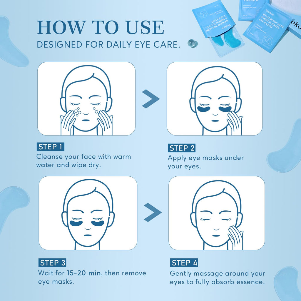 Yeokoe Under Eye Patches for Dark Circles,Eye Mask for Puffy Eyes With Collagen,Retinol,Vitmin C,Hyaluronic Acid and Niacinamide Face Masks Skincare Spa Gifts for Woman 20Pairs