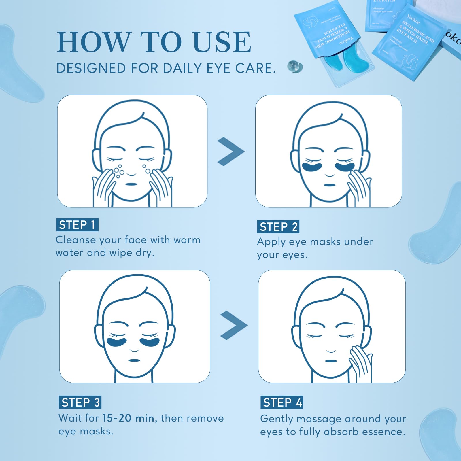 Yeokoe Under Eye Patches for Dark Circles,Eye Mask for Puffy Eyes With Collagen,Retinol,Vitmin C,Hyaluronic Acid and Niacinamide Face Masks Skincare Spa Gifts for Woman 20Pairs