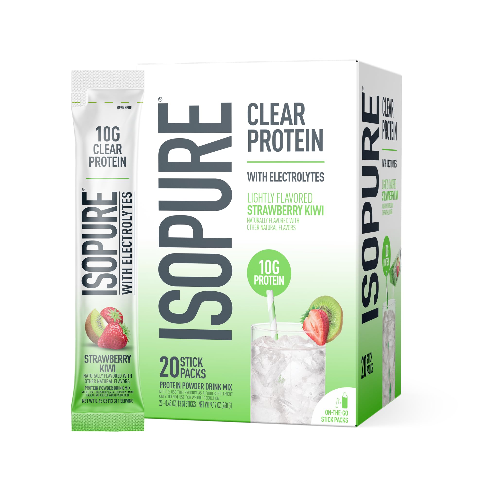 Isopure Clear Whey Isolate Protein Powder, Lactose Free, Gluten Free, Naturally Flavored, Watermelon Lime, 20g Protein Per Serving, 14.1 Oz, 16 Servings (Packaging May Vary)