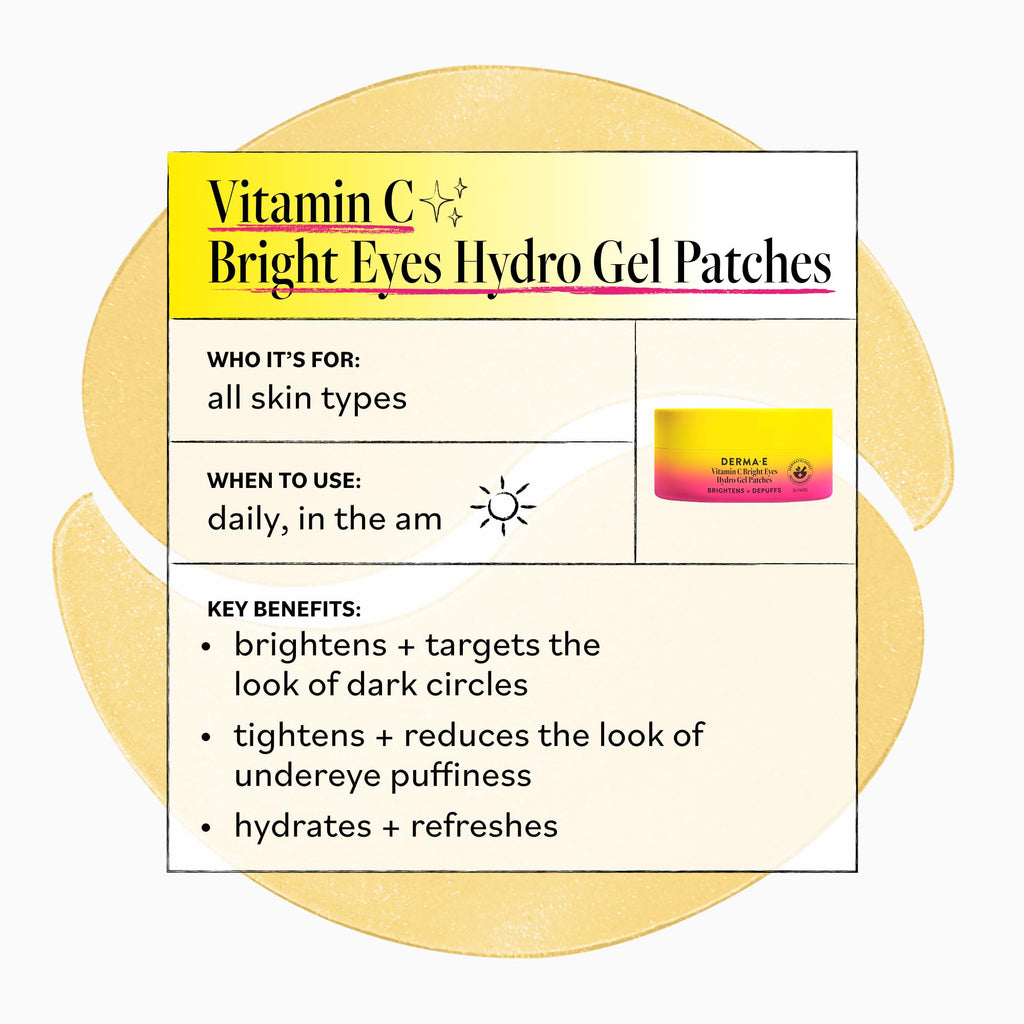 Derma E Vitamin C Bright Eyes Hydro Gel Under Eye Patches for Dark Circles (60 Ct, 30 Pairs) Allantoin, Caffeine & Vitamin B3, Eye Patches for Fine Lines, Wrinkles, Dark Circles & Puffy Eyes