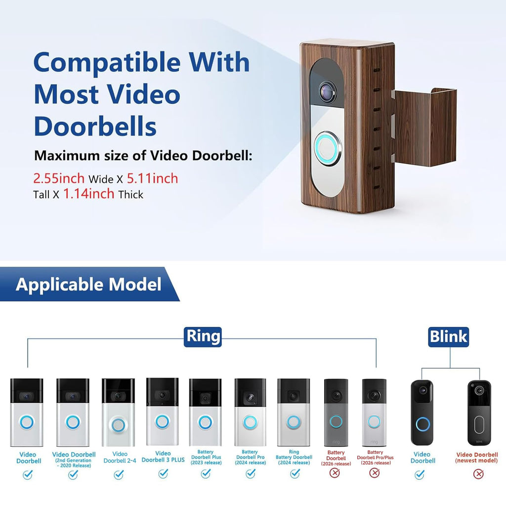 KIMILAR Anti-Theft Video Doorbell Mount Compatible with Ring/Blink Wireless Video Doorbell, Adjustable Mounting Bracket Accessories for Houses, Apartments, Businesses, Not for Blink 2nd Gen