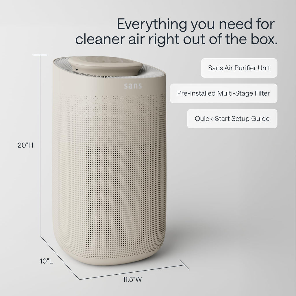 Sans True HEPA Air Purifier for Extra Large Rooms (1,854 sq ft) | UV-C Light Layer & Carbon Odor Absorption | Quiet 25dB Auto-Mode, Captures Smoke, Dust & Allergens (White)