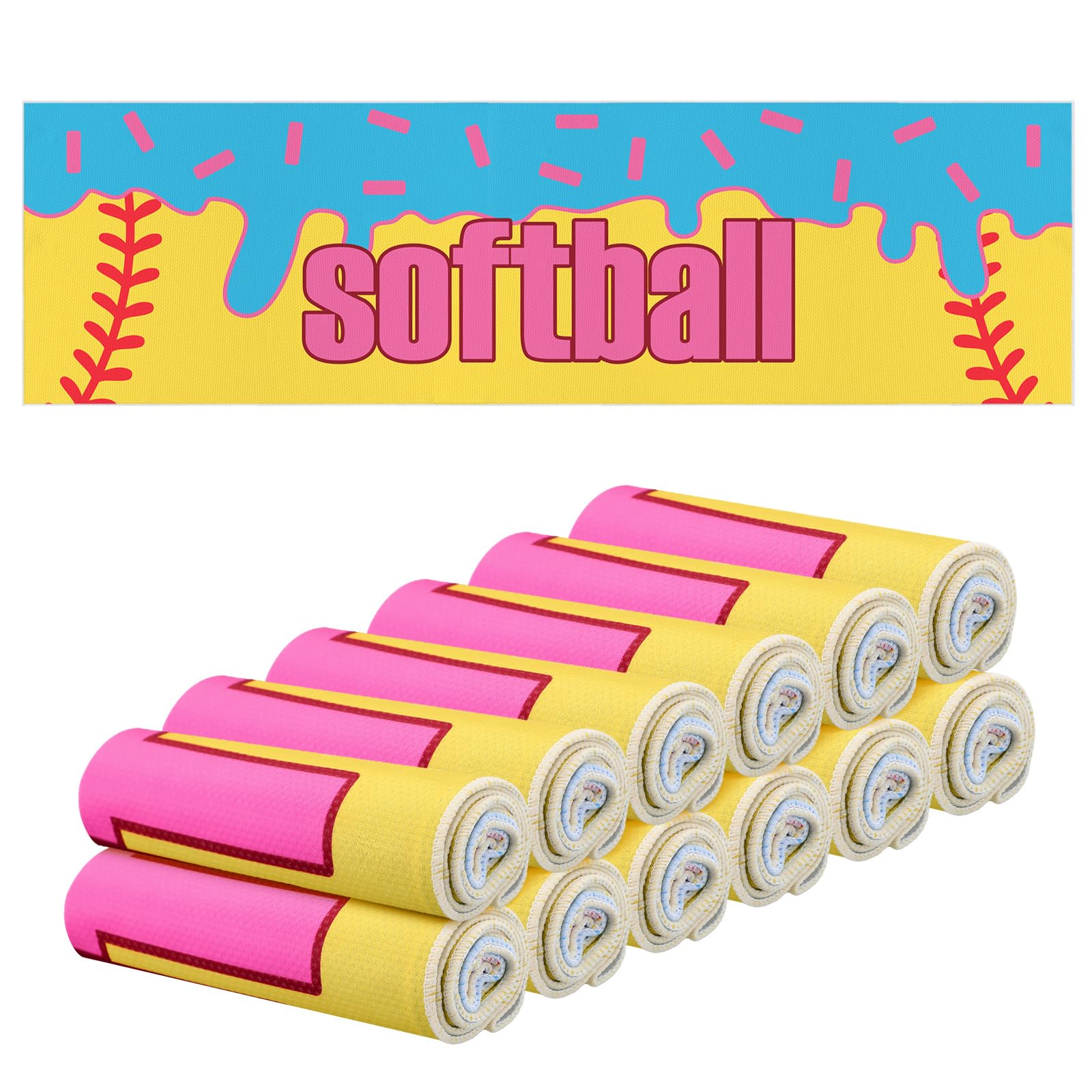 Tegeme 12 Counts Baseball Ice Cream Cooling Towels 40"x12" Sports Breathable Chilly Ice Fast Drying Towel Cool Training Sweat Rag for Coach Sport Party Favors Team Gift