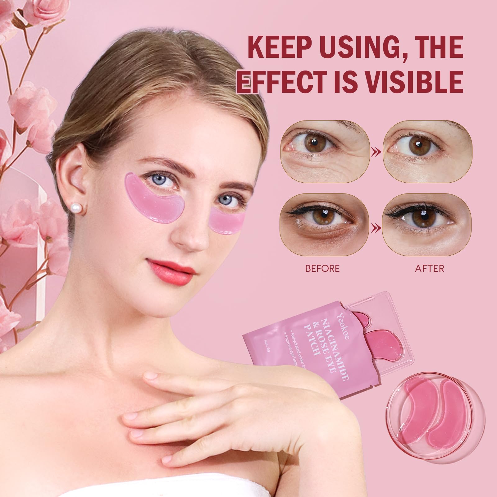 Yeokoe Under Eye Patches for Dark Circles,Eye Mask for Puffy Eyes With Collagen,Retinol,Vitmin C,Hyaluronic Acid and Niacinamide Face Masks Skincare Spa Gifts for Woman 20Pairs