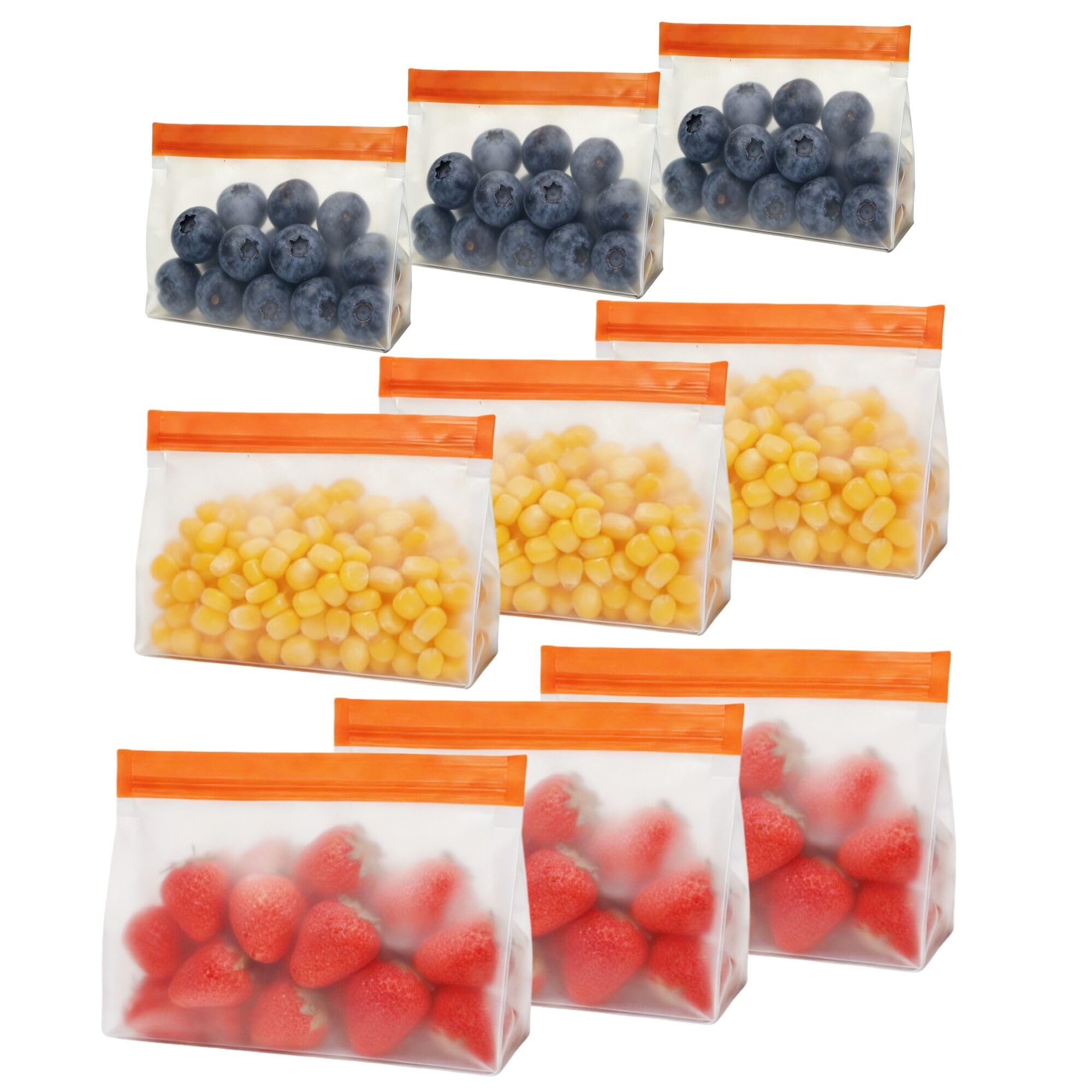 PABCK 9 Pcs Reusable Silicone Produce Freezer Bags Self Seal Green 3S+3M+3L | Stand Up Freezer Food Storage Bags Leakproof Resealable Bag for Sandwich Smell Proof Fridge Organization for Lunch Travel