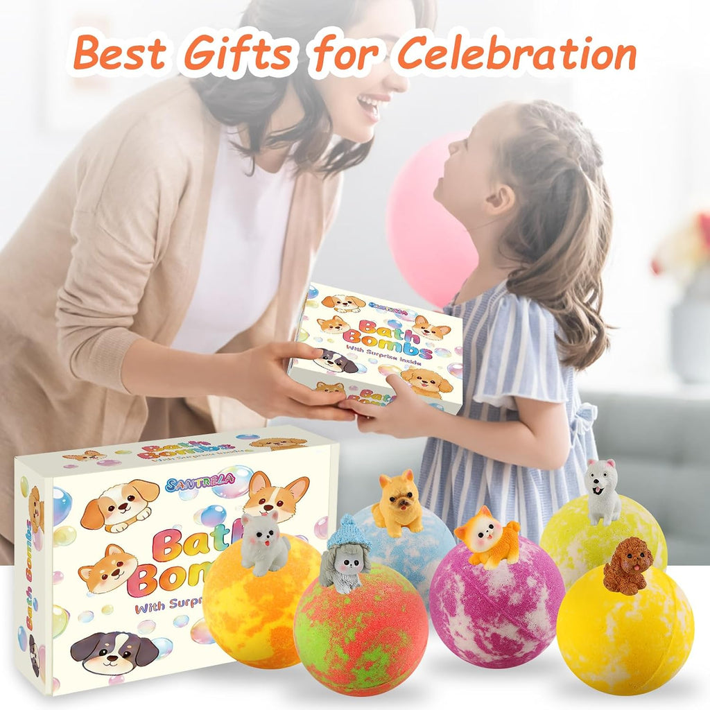 Bath Bombs for Kids with Toys Inside, 6 Pack Kids Bath Bombs with Puppy Dolls & Dog Pretend Playset Bath Toys，Surprise Birthday Gifts for Girls Boys, Bubble Bath Fizzies Ball Gift Set