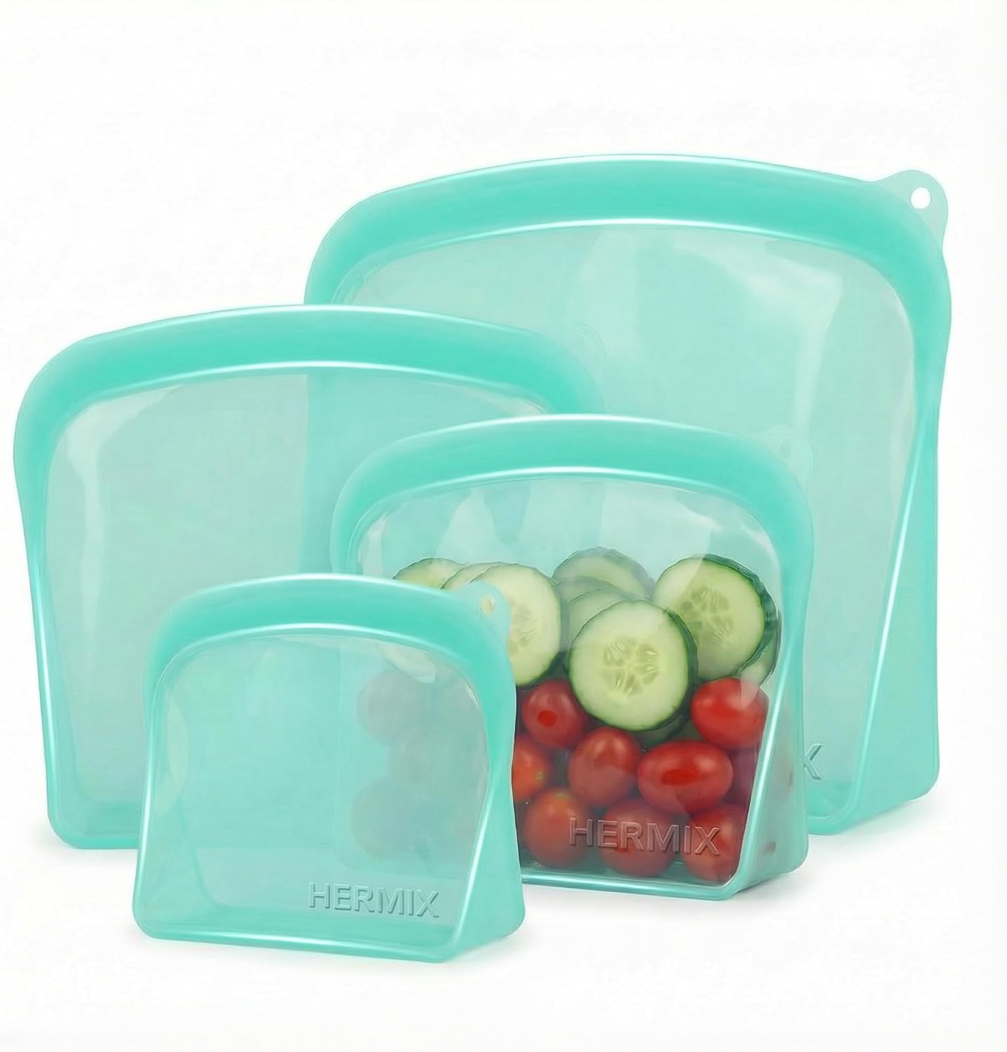 Reusable Silicone Food Storage Bags (Set of 4) - Leakproof Airtight Stand Up Bags for Freezer & Microwave - BPA Free Eco-Friendly Ziplock Bags for Meal Prep, Snacks & Fruit Storage