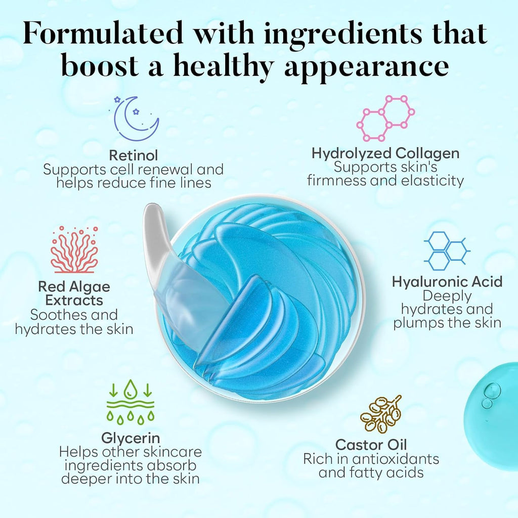 BLOOMORA Green Tea Under Eye Patches (30 Pairs), Cooling Eye Mask for Puffy Eyes & Dark Circles, Soothing & Hydrating Gel Pads, Revitalizing Under Eye Care & Skincare Gifts for Women