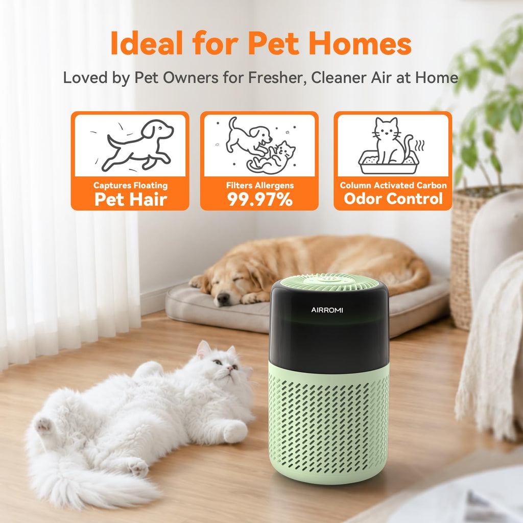 AIRROMI HEPA Air Purifier for Bedroom&Home,Pet Air Purifier for Home Pets,Removes Pet Odor,Cat Litter Smell,Dust,Smoke&Allergies,Quiet Room Air Purifier with Scents,360°Air Cleaner,A2005 Black