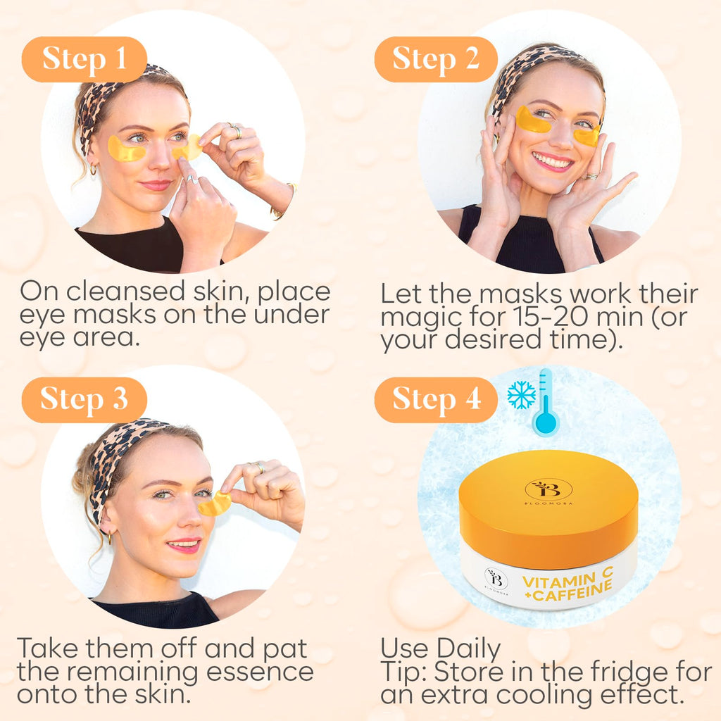 BLOOMORA Green Tea Under Eye Patches (30 Pairs), Cooling Eye Mask for Puffy Eyes & Dark Circles, Soothing & Hydrating Gel Pads, Revitalizing Under Eye Care & Skincare Gifts for Women