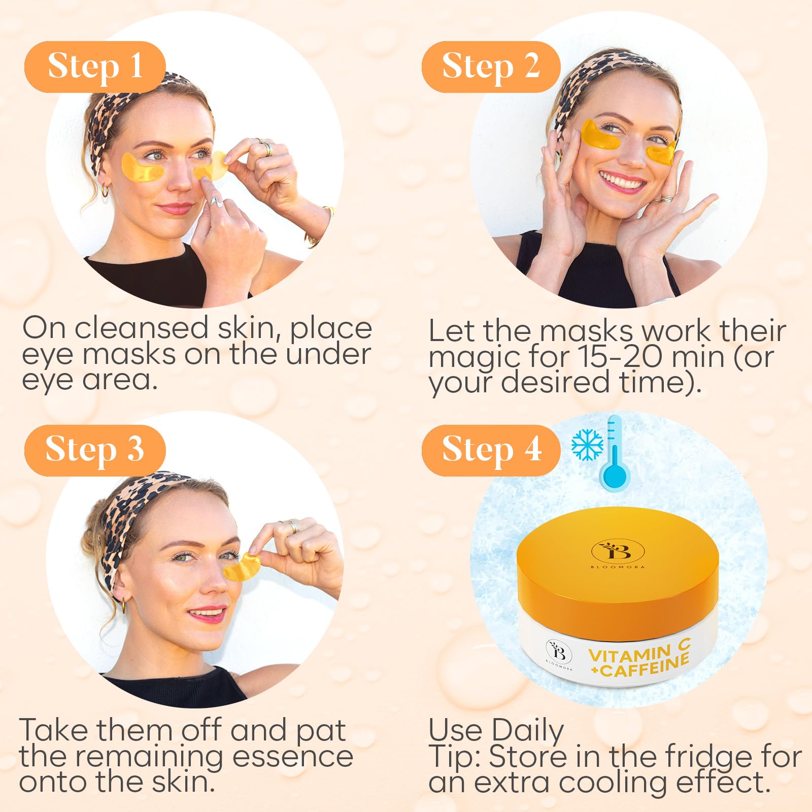 BLOOMORA Green Tea Under Eye Patches (30 Pairs), Cooling Eye Mask for Puffy Eyes & Dark Circles, Soothing & Hydrating Gel Pads, Revitalizing Under Eye Care & Skincare Gifts for Women