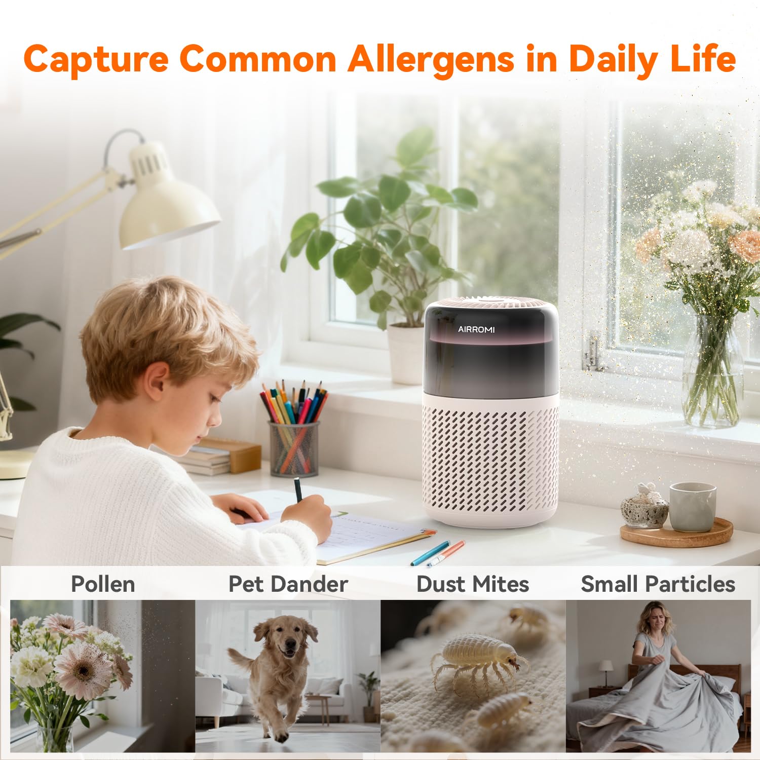 AIRROMI HEPA Air Purifier for Bedroom&Home,Pet Air Purifier for Home Pets,Removes Pet Odor,Cat Litter Smell,Dust,Smoke&Allergies,Quiet Room Air Purifier with Scents,360°Air Cleaner,A2005 Black