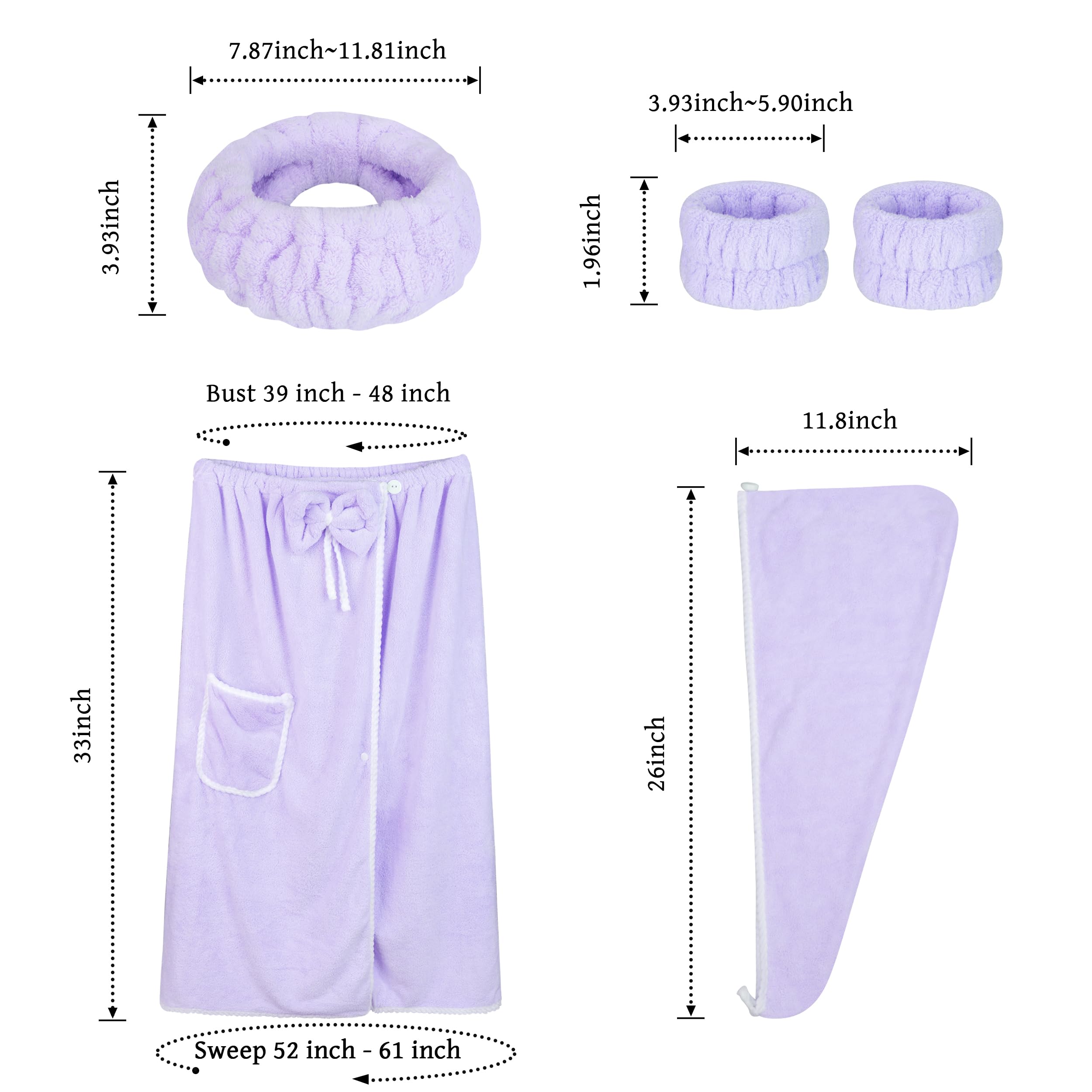Towel Wrap Women Shower Robe Adjustable Closure Bathrobe with Hair Drying Towel & Spa Wraps