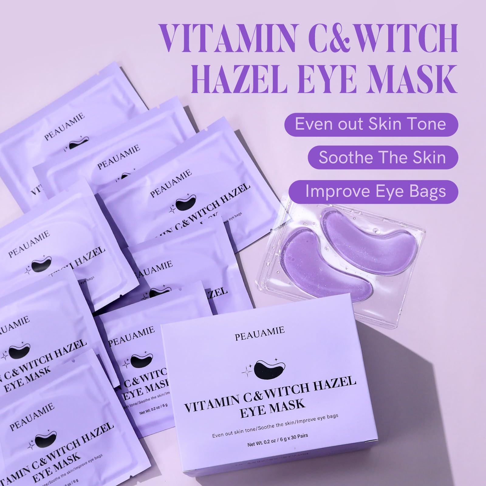 PEAUAMIE Under Eye Patches Collagen and Peptide Eye Mask for Dark Circles and Puffiness,Face Mask Skin Care Products 30 Pairs