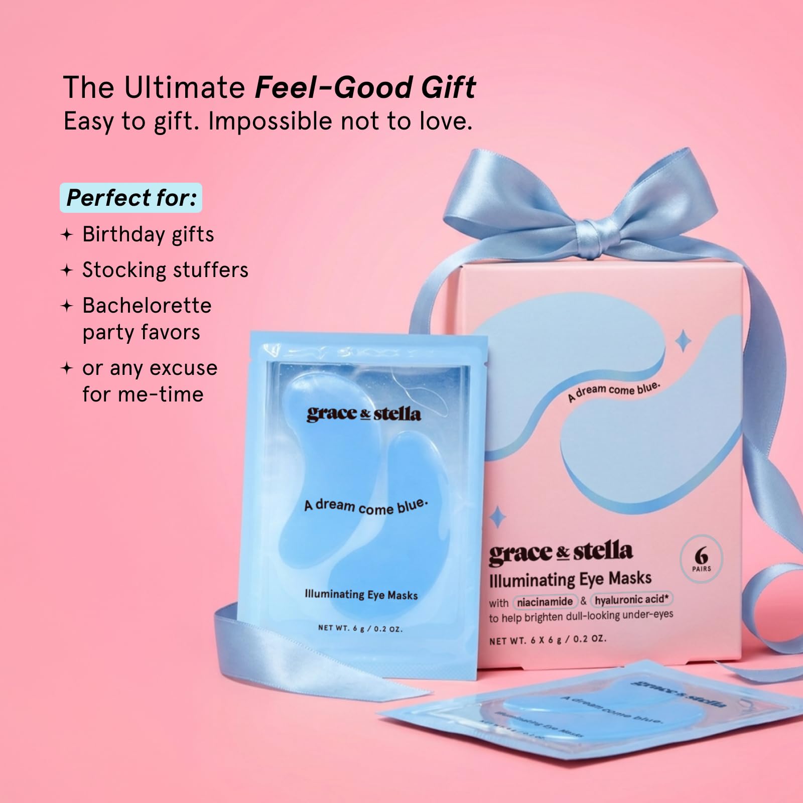 grace & stella Award Winning Under Eye Mask Reduce Dark Circles, Puffy Eyes, Undereye Bags, Wrinkles, Gel Under Eye Patches, Small Gifts for Women, Gifts Under 10 Dollars, Vegan (6 Pairs, Blue)