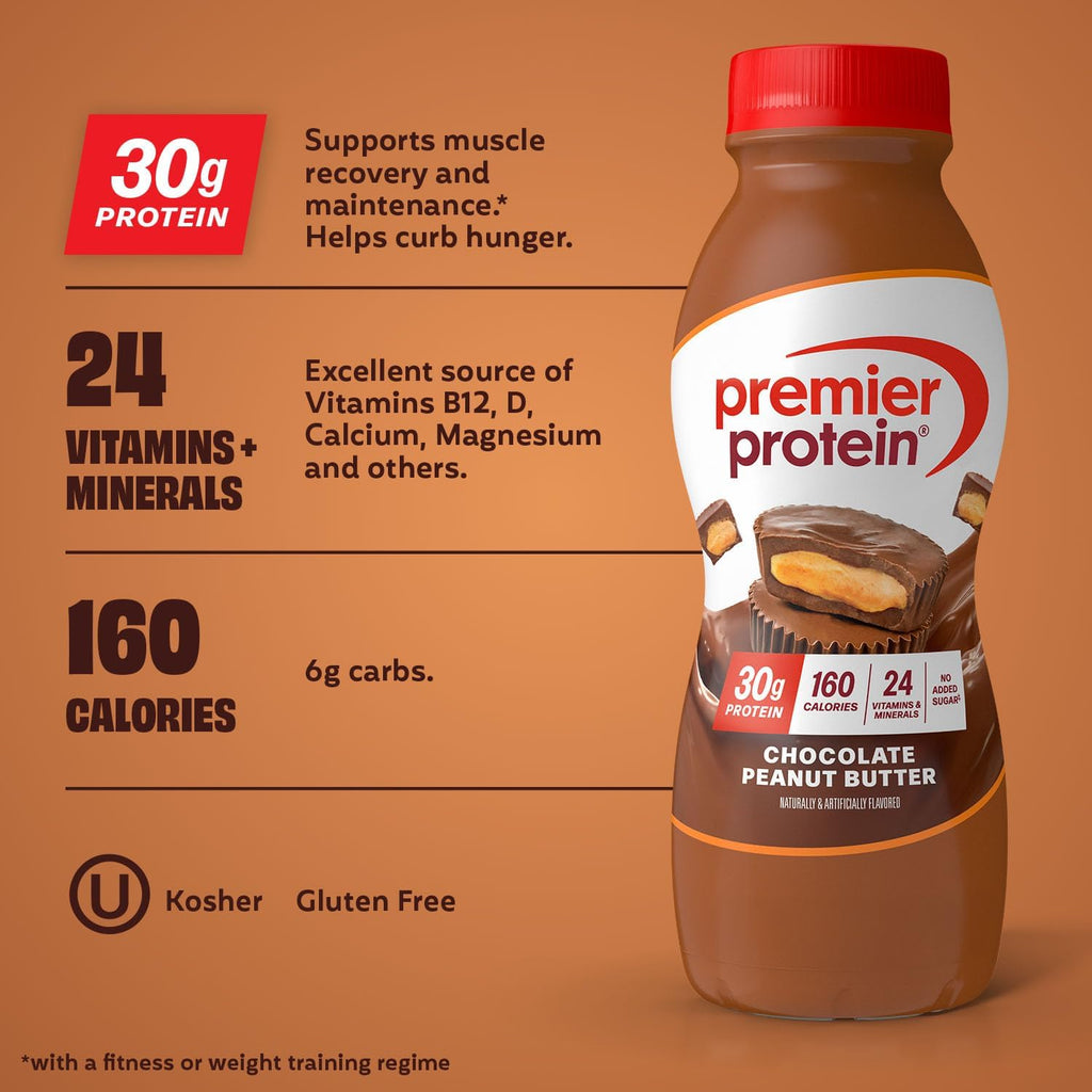 BUNDLE: Premier Protein Shake, Chocolate Peanut Butter (12 Pack) + Bananas & Cream (12 Pack), 30g Protein, 11.5 Fl Oz (24 Shakes Total)