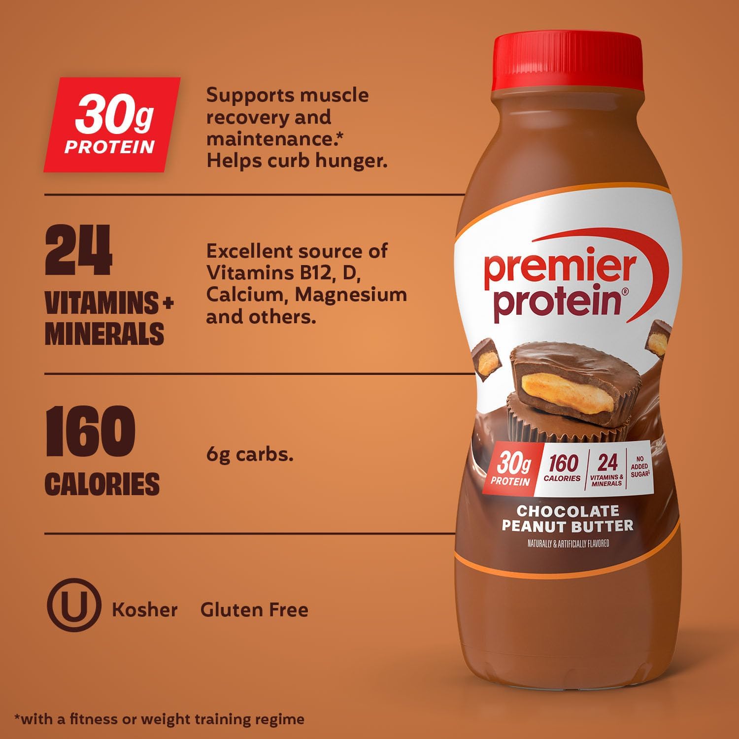BUNDLE: Premier Protein Shake, Chocolate Peanut Butter (12 Pack) + Bananas & Cream (12 Pack), 30g Protein, 11.5 Fl Oz (24 Shakes Total)