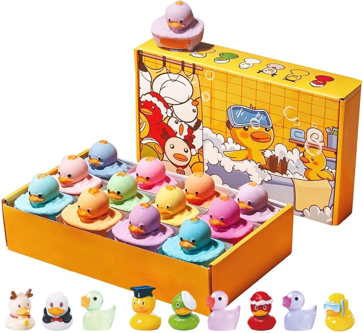 12pcs Bathbombs for Kids, Bathbombs Gift Set, Handmade Fizzy Bubble Bathbomb with Duck Toys Inside, Natural Bubble Baths Balls to Moisturize Dry Skin, Birthday Christmas Easter Gift for Girls Boys