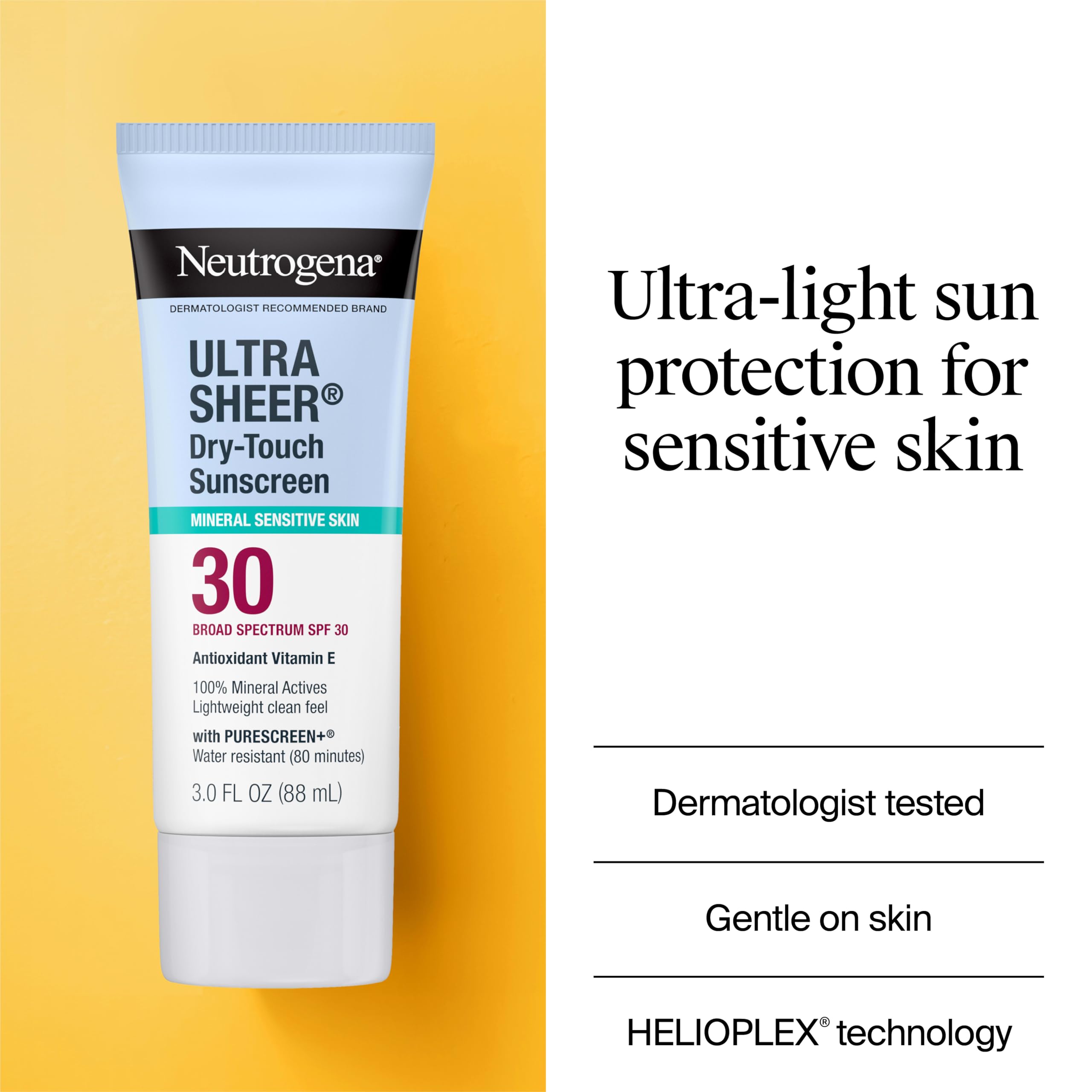 Neutrogena, Ultra Sheer Dry-Touch Sunscreen SPF 55 for Face and Body, Lightweight Non Greasy Broad Spectrum Uva/Uvb Protection, No White Cast, Water Resistant (80 Min) Travel Sunscreen Lotion, 88.7 mL