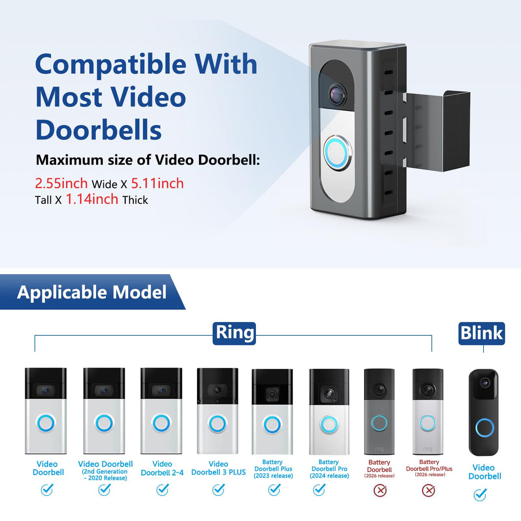 KIMILAR Anti-Theft Video Doorbell Mount Compatible with Ring/Blink Wireless Video Doorbell, Adjustable Mounting Bracket Accessories for Houses, Apartments, Businesses, Not for Blink 2nd Gen