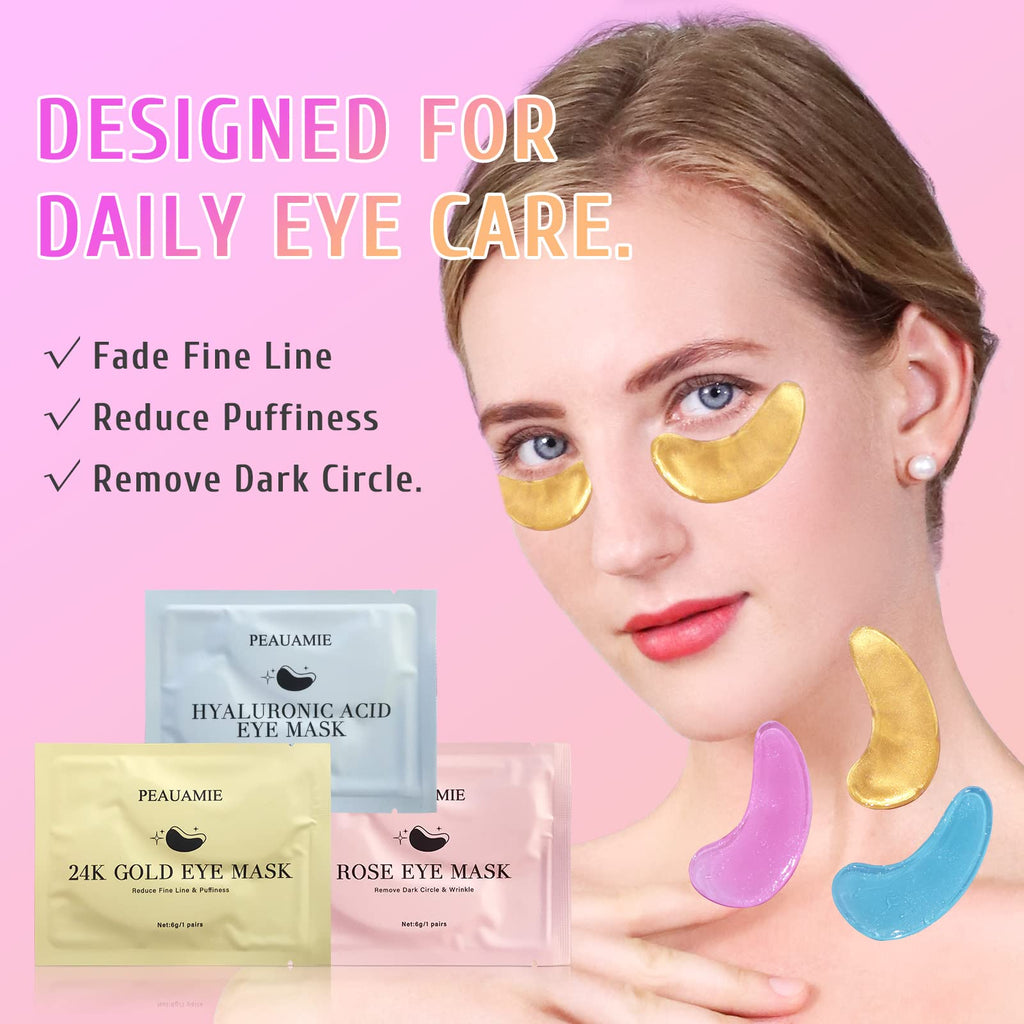 PEAUAMIE Under Eye Patches Collagen and Peptide Eye Mask for Dark Circles and Puffiness,Face Mask Skin Care Products 30 Pairs