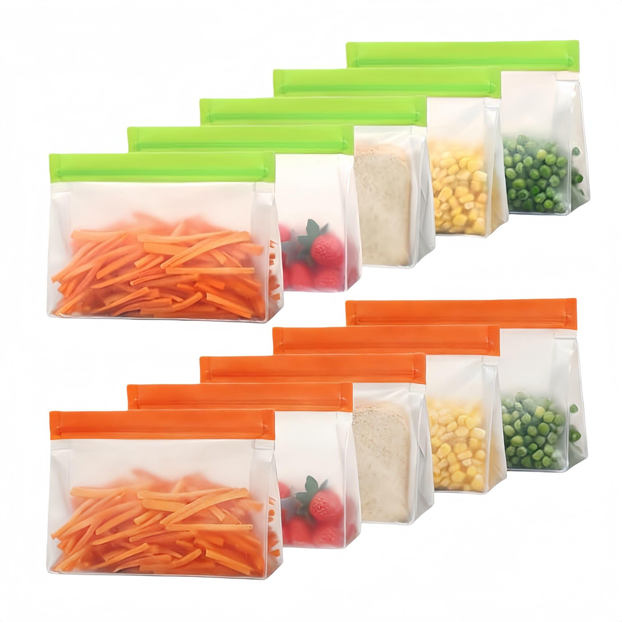PABCK 9 Pcs Reusable Silicone Produce Freezer Bags Self Seal Green 3S+3M+3L | Stand Up Freezer Food Storage Bags Leakproof Resealable Bag for Sandwich Smell Proof Fridge Organization for Lunch Travel