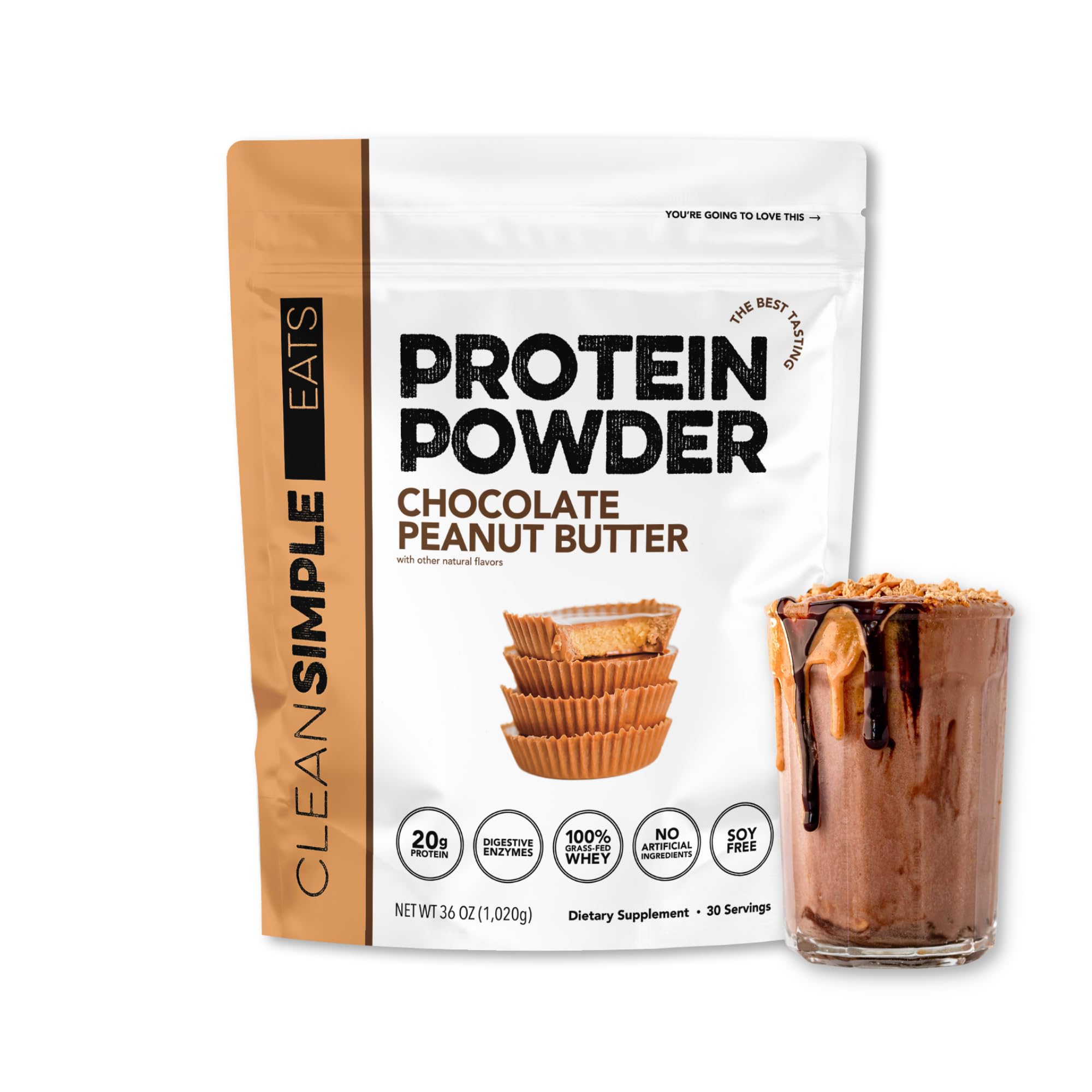 Clean Simple Eats Whey Isolate Protein Powder, Variety Pack, Naturally Sweetened, Zero Added Sugar, 20g 100% GrassFed Protein Powder with Digestive Enzymes, GlutenFree, Non GMO, 10 Single Serve Pack
