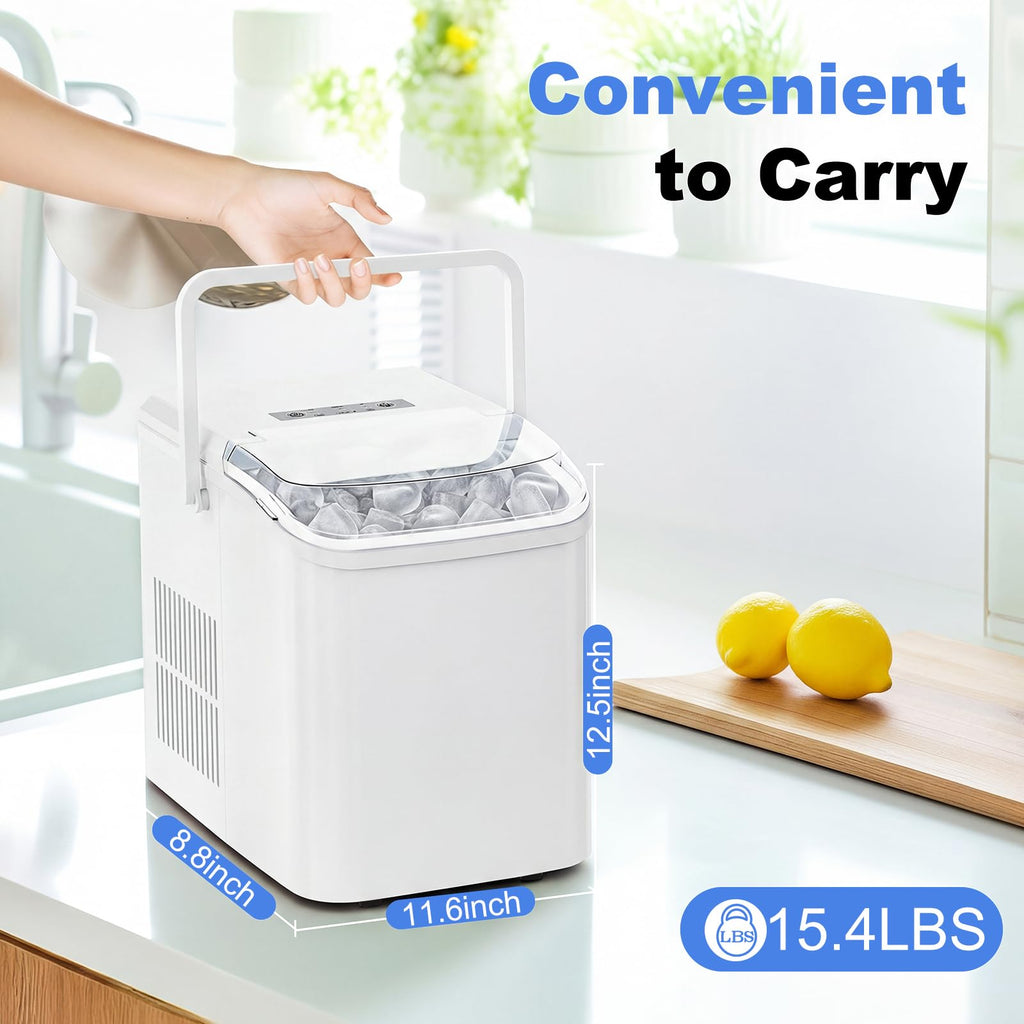 NEWBULIG Ice Makers Countertop with Handle, Portable Ice Machine, 9 Bullet Ice Cubes in 6 Mins, 26lbs in 24Hrs, Auto-Cleaning, with Basket and Scoop, for Home, Kitchen, RV, Camping,Black
