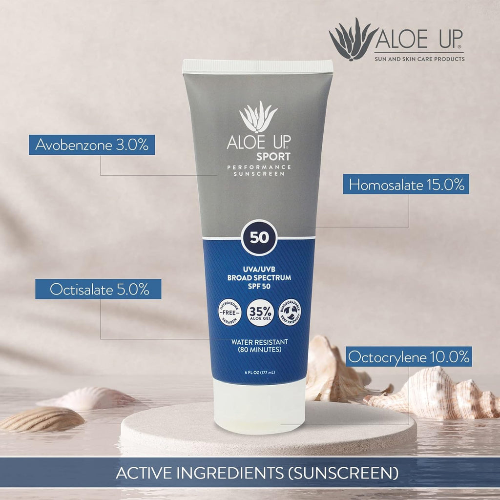 Aloe Up Sport Sunscreen Body Lotion SPF 50 – Broad Spectrum Sunblock With Aloe Vera Gel – Non-Greasy, Skin Sun Protection, No White Cast – Sunscreen – Fragrance-Free – 6 Oz, 2-Pack