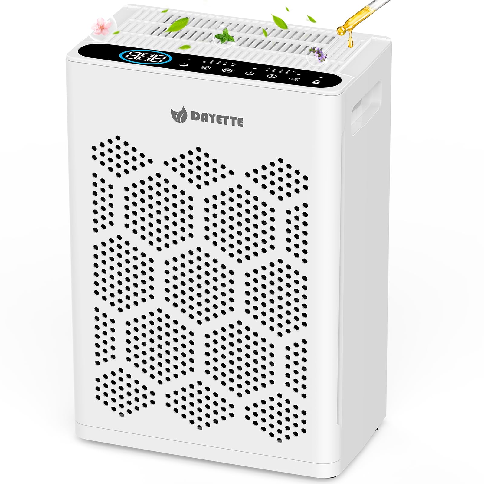 DAYETTE Air Purifiers for Home Large Room Up to 1800 Ft² with HEPA 14 Filter, Pet Air Purifier with Washable Prefilter for Bedroom with Fragrance, Air Cleaner for Smoke Dust Pets Hair Odor, White