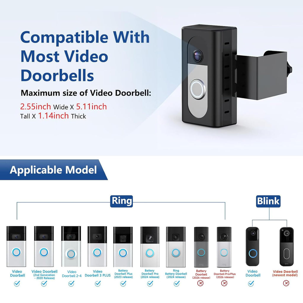KIMILAR Anti-Theft Video Doorbell Mount Compatible with Ring/Blink Wireless Video Doorbell, Adjustable Mounting Bracket Accessories for Houses, Apartments, Businesses, Not for Blink 2nd Gen