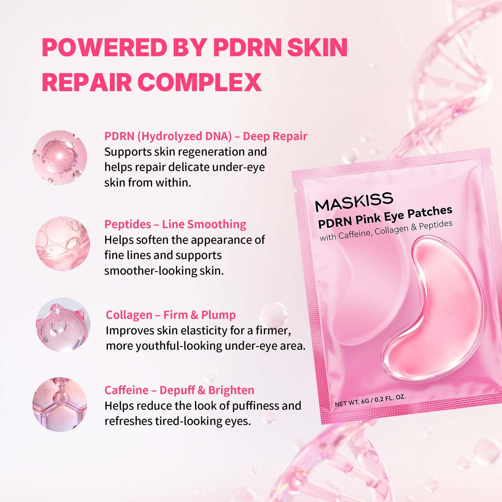 Maskiss PDRN Under Eye Patches (25 Pairs), Tri-Color Eye Gel Pads with Retinol Caffeine, Eye Masks for Dark Circles Puffy Eyes Wrinkles, Collagen Self Care Gifts for Women