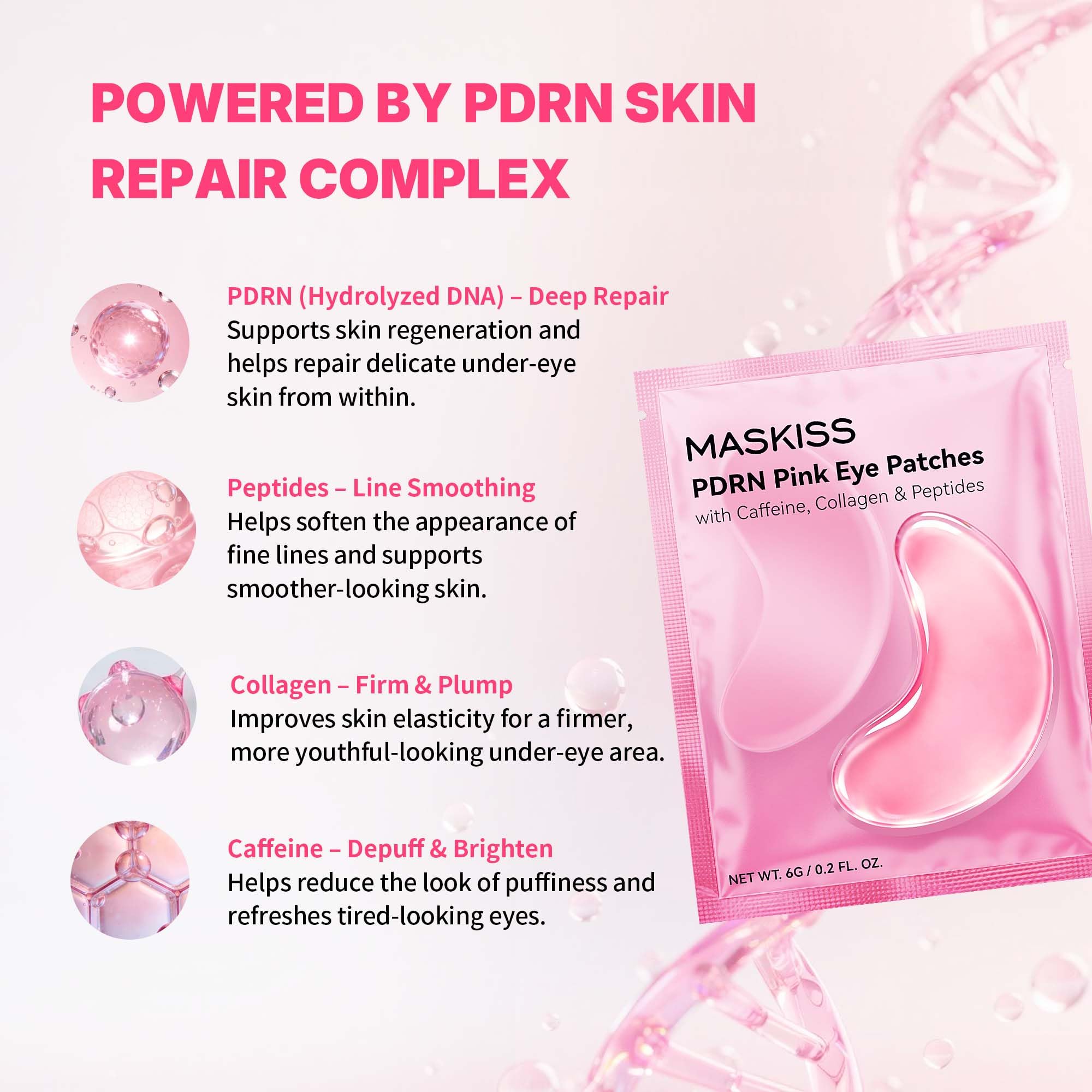 Maskiss PDRN Under Eye Patches (25 Pairs), Tri-Color Eye Gel Pads with Retinol Caffeine, Eye Masks for Dark Circles Puffy Eyes Wrinkles, Collagen Self Care Gifts for Women