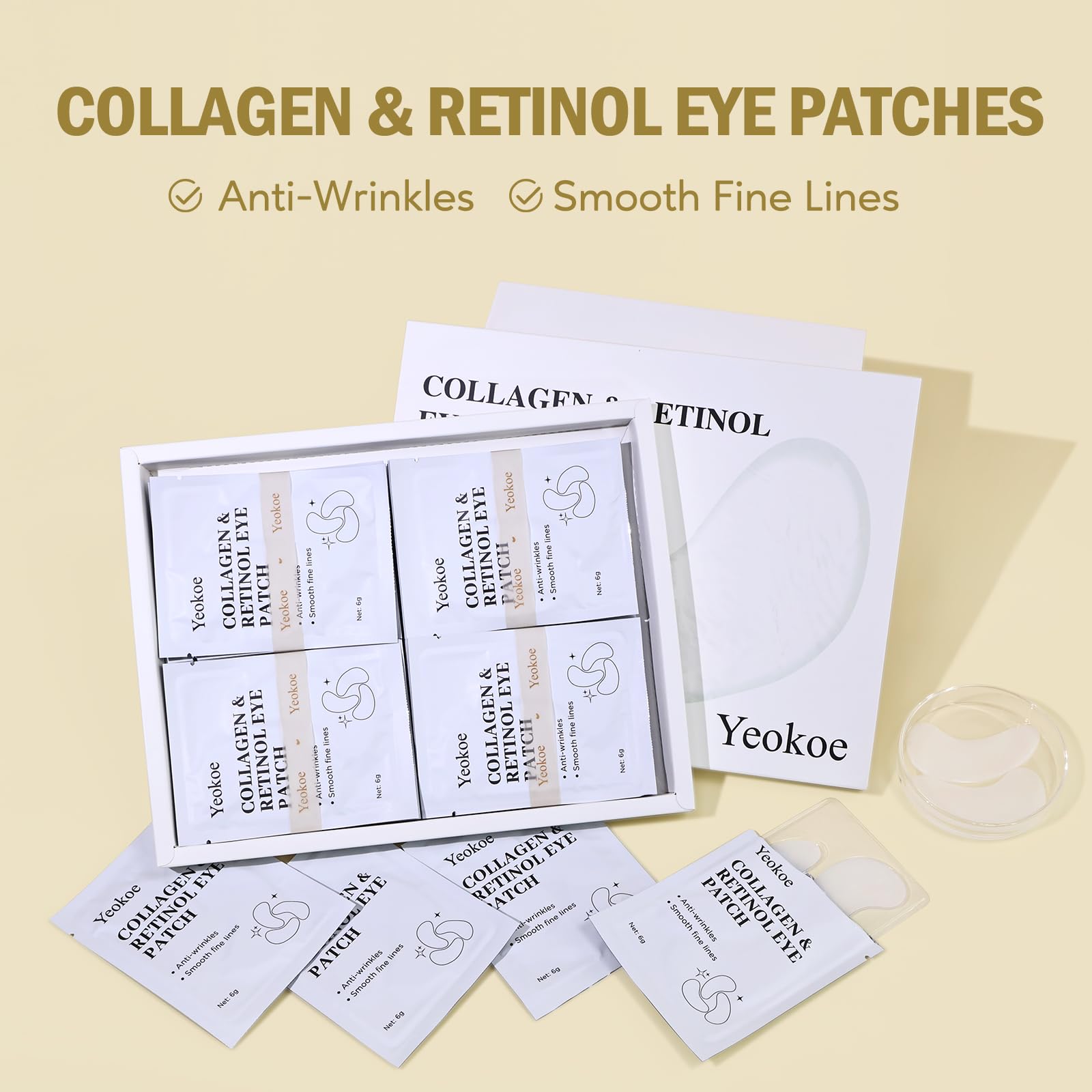 Yeokoe Under Eye Patches for Dark Circles,Eye Mask for Puffy Eyes With Collagen,Retinol,Vitmin C,Hyaluronic Acid and Niacinamide Face Masks Skincare Spa Gifts for Woman 20Pairs
