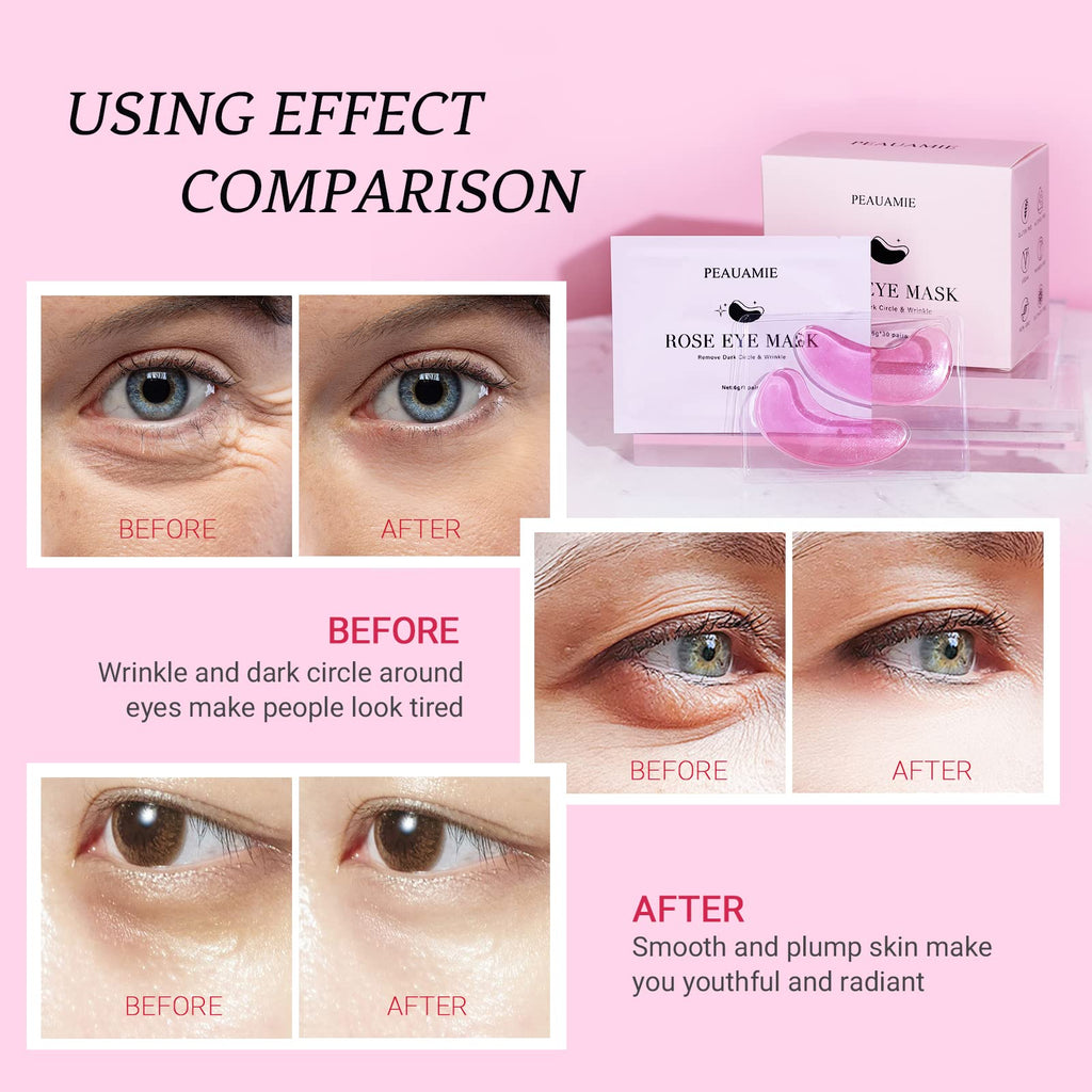 PEAUAMIE Under Eye Patches Collagen and Peptide Eye Mask for Dark Circles and Puffiness,Face Mask Skin Care Products 30 Pairs