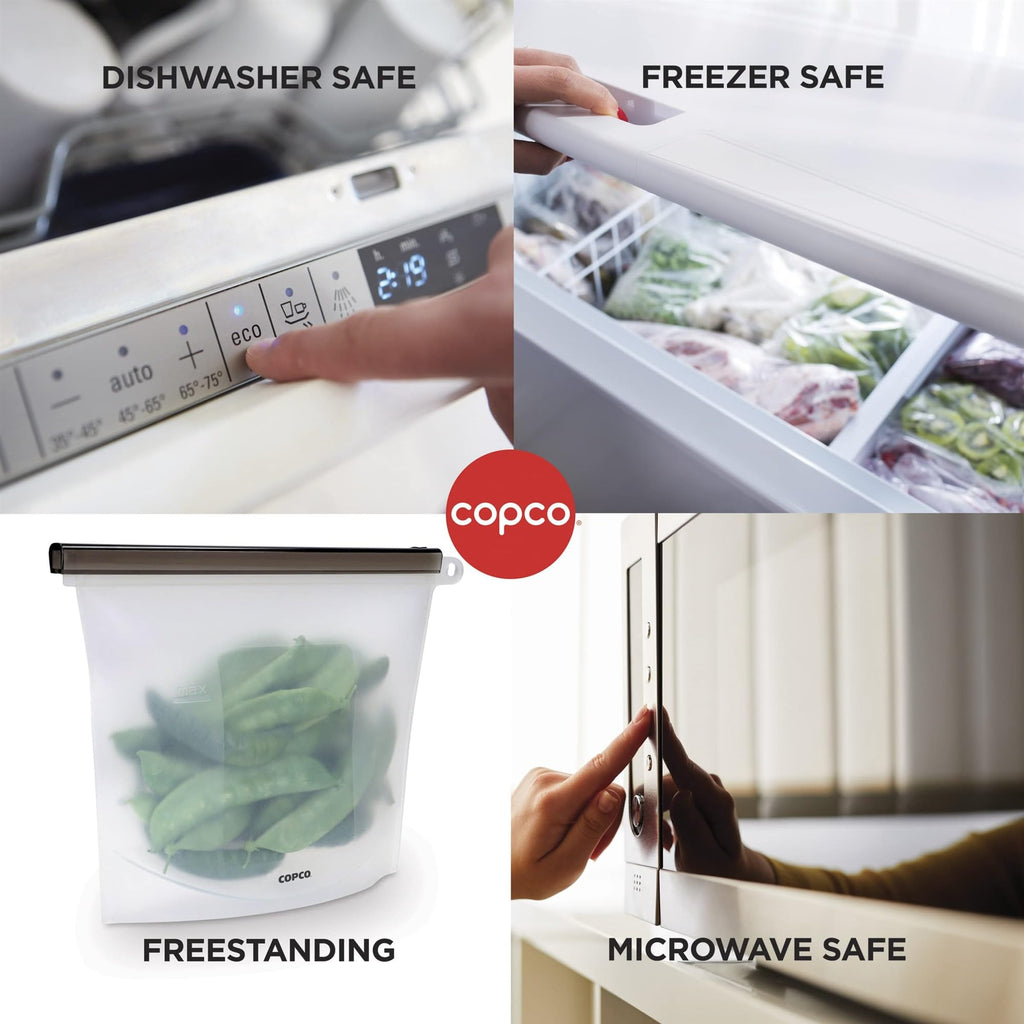 Copco Silicone Food Grade Reusable Storage Bag, Clear (Medium), Reduce Single-Use Plastic, Air-Tight, Leakproof, Dishwasher-Safe, Eco-friendly, 33.8 Ounce, Clear