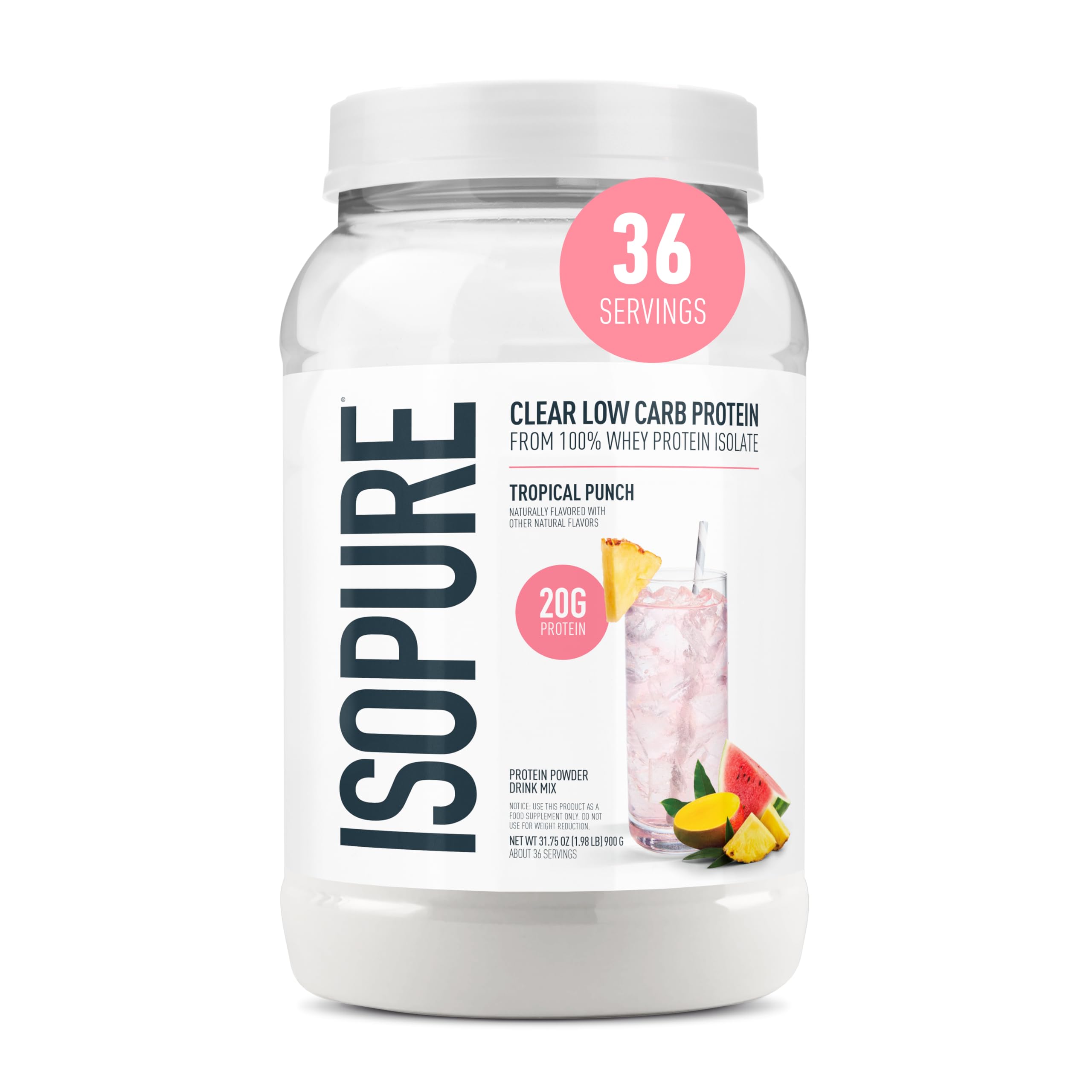 Isopure Clear Whey Isolate Protein Powder, Lactose Free, Gluten Free, Naturally Flavored, Watermelon Lime, 20g Protein Per Serving, 14.1 Oz, 16 Servings (Packaging May Vary)
