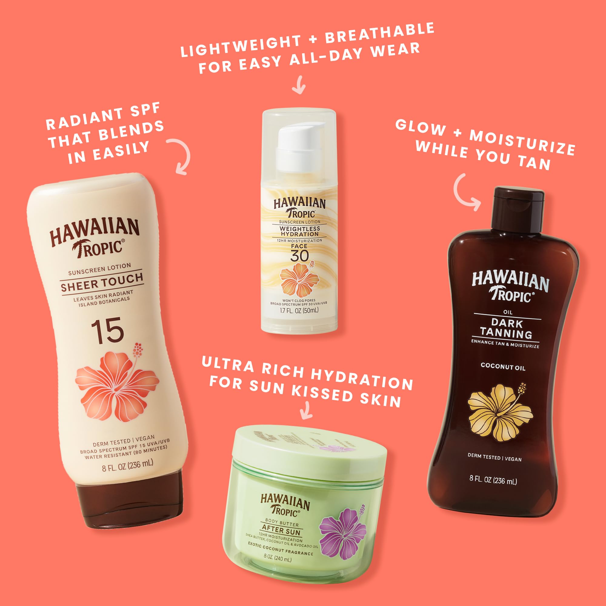 Hawaiian Tropic Sheer Touch Ultra Radiance Lotion Sunscreen SPF 50, 8 Fl Oz Twin Pack, Hawaiian Tropic Sunscreen SPF 50, Sunblock, Oxybenzone Free Sunscreen, Body Sunscreen Pack, 8 Fl Oz each