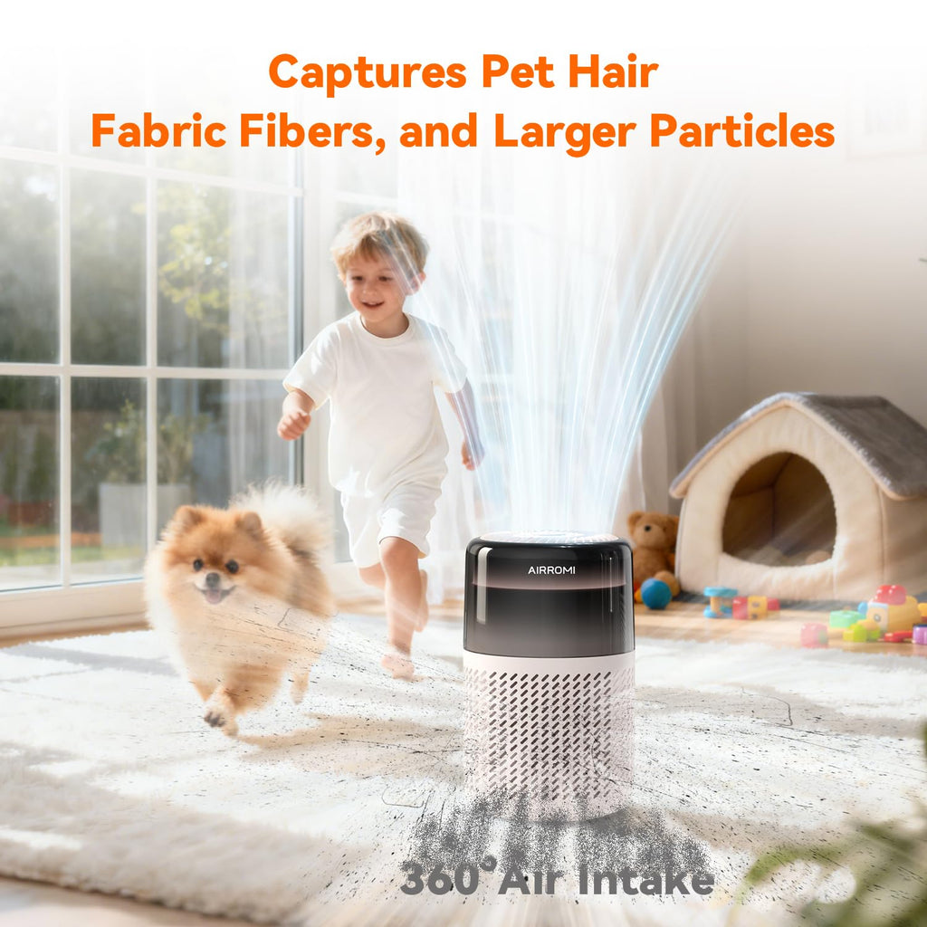 AIRROMI HEPA Air Purifier for Bedroom&Home,Pet Air Purifier for Home Pets,Removes Pet Odor,Cat Litter Smell,Dust,Smoke&Allergies,Quiet Room Air Purifier with Scents,360°Air Cleaner,A2005 Black
