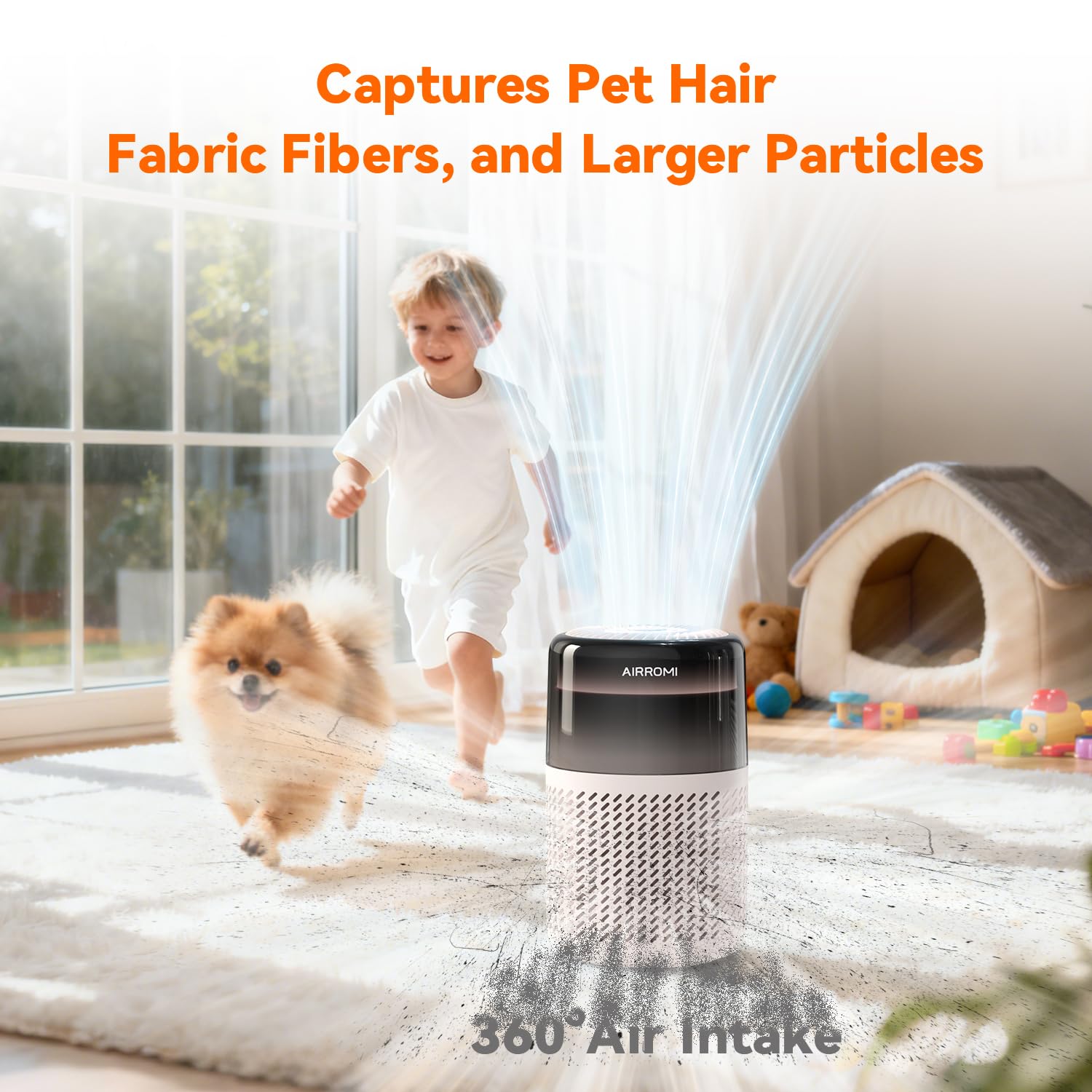 AIRROMI HEPA Air Purifier for Bedroom&Home,Pet Air Purifier for Home Pets,Removes Pet Odor,Cat Litter Smell,Dust,Smoke&Allergies,Quiet Room Air Purifier with Scents,360°Air Cleaner,A2005 Black
