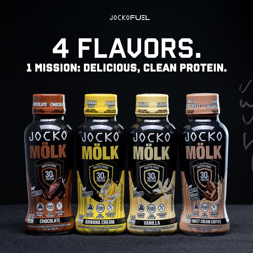 Jocko Mölk 30g Grass Fed Protein Shakes – No Added Sugar Protein Drinks KETO Friendly - Ready to Drink 12 FL Oz (Pack of 12) Chocolate