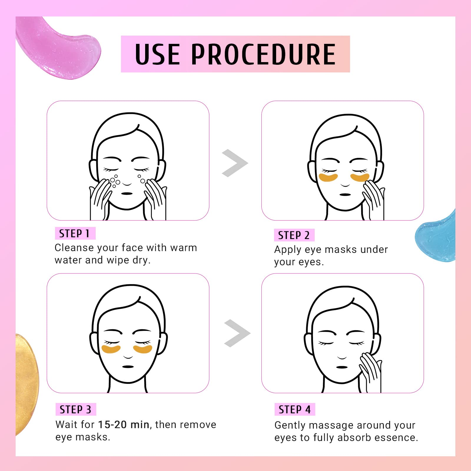 PEAUAMIE Under Eye Patches Collagen and Peptide Eye Mask for Dark Circles and Puffiness,Face Mask Skin Care Products 30 Pairs