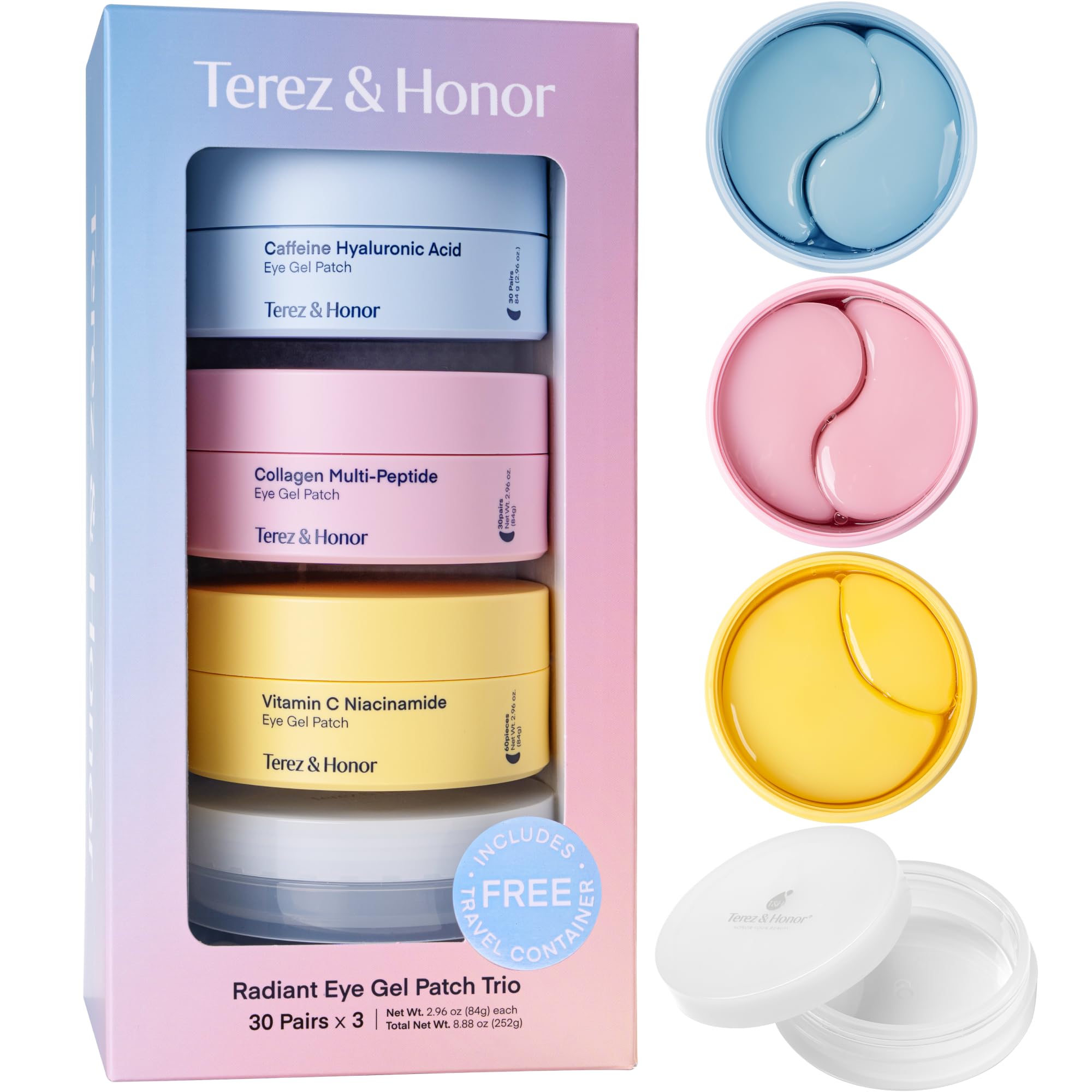 TEREZ & HONOR Peptide Collagen Under Eye Patches - 60 Korean Firming, Glowing & Hydrating Hydrogel Mask for Puffy Eyes, Dark Circles, Wrinkles, Fine Lines, Undereye Bags - Anti-Aging Eye Gel Pads
