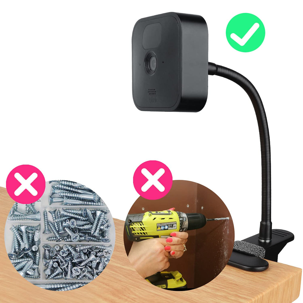 iTODOS 2 Pack Flexible Clip Clamp Mount - Compatible with Blink Mini, Outdoor (3rd Gen) XT3, XT, XT2, Indoor - 8 Inch Flexible Gooseneck Arm - Attach Camera Anywhere