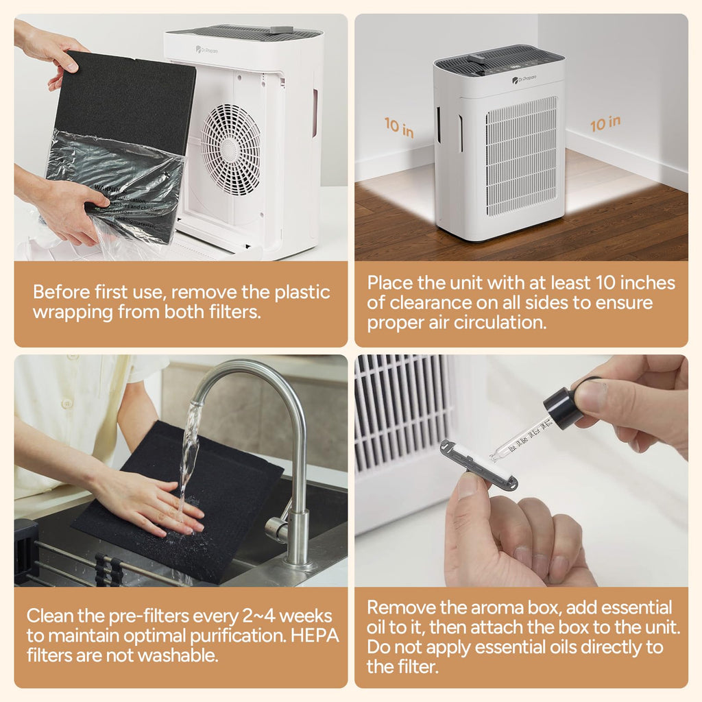 Dr.Prepare Air Purifier for Home Large Room Up to 3,000 ft², with Dual-Sided Washable Pre-Filter, Pet Mode, PM 2.5 Display, Filters Up to 99.97% of Particles, Pollen, Smoke, for Bedroom, Office